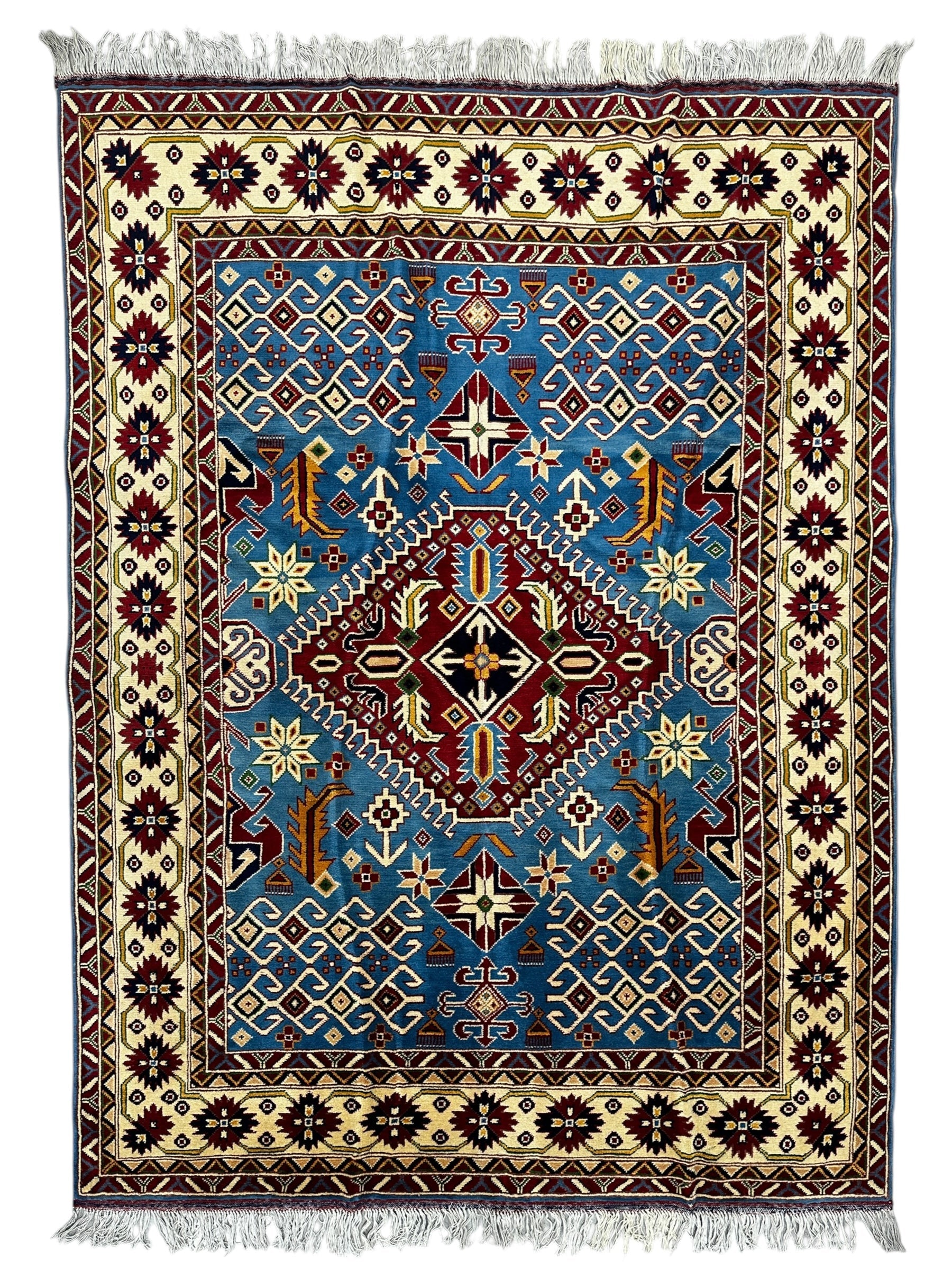 Hand-Knotted Afghani Kazak Wool Rug – 5’0″ x 6’10″ by Rugistan - main product image for Resin Society