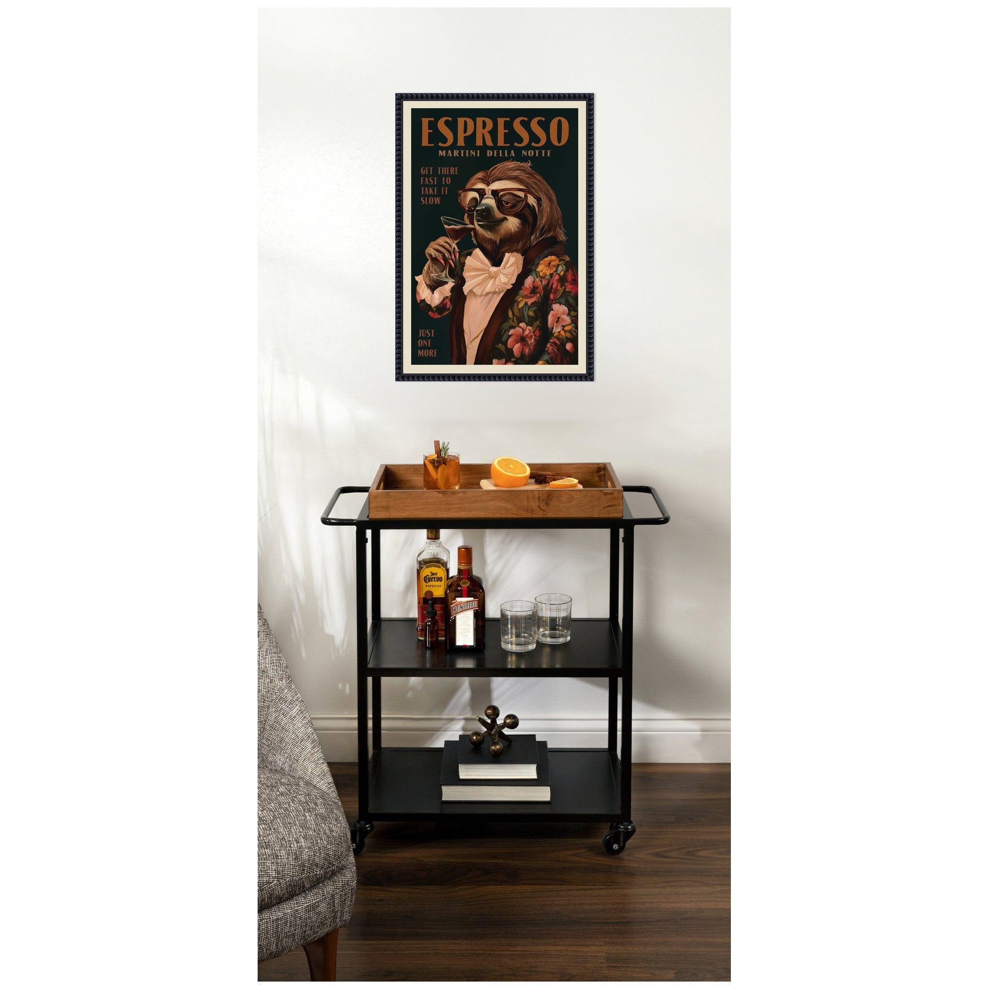 WG Espresso Sloth by The Whiskey Ginger Framed Canvas Wall Art Print