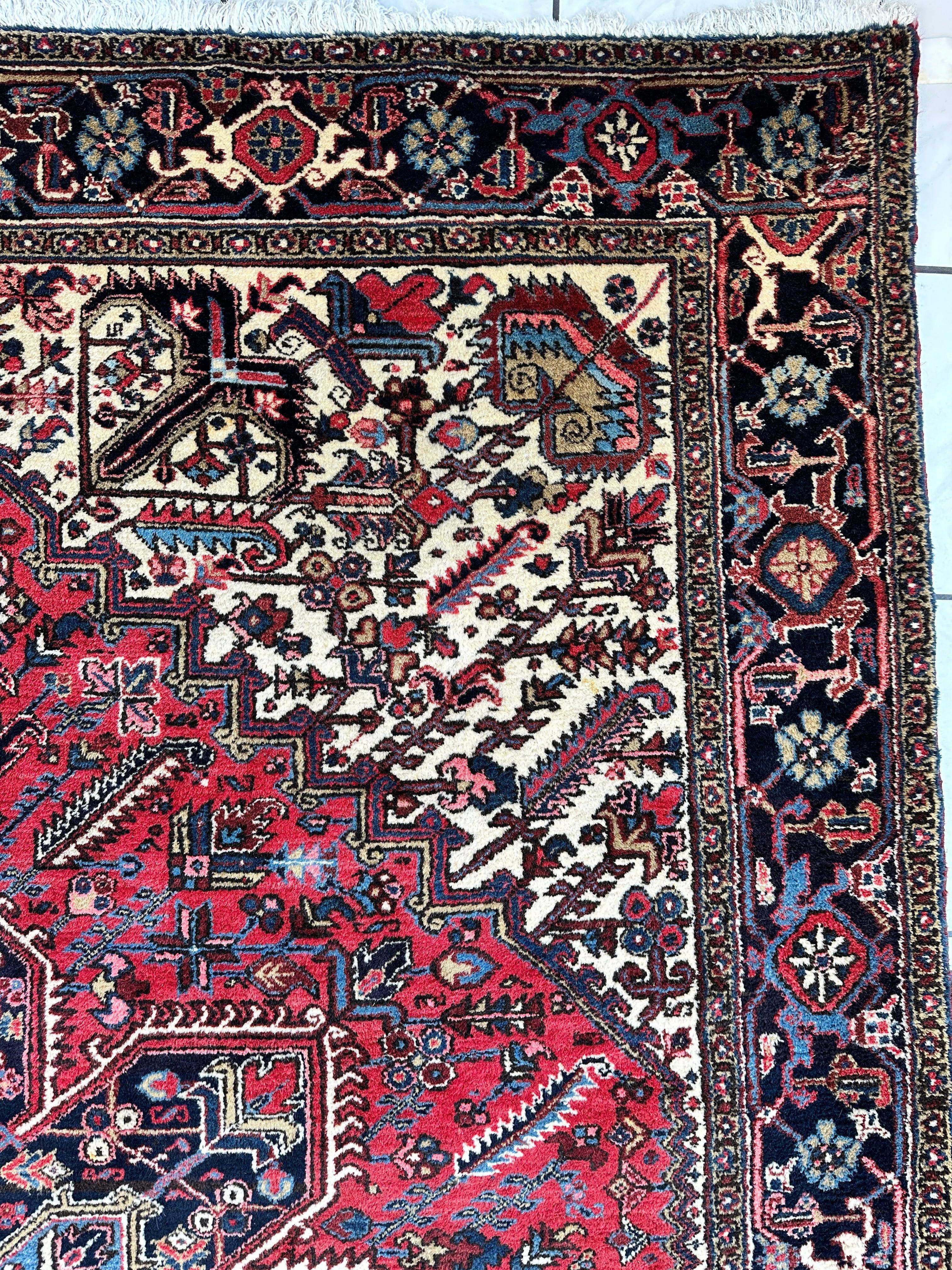 Hand-Knotted Persian Heriz Wool Rug – 9’ x 12’ – Geometric Medallion by Rugistan - product image 11 for Resin Society