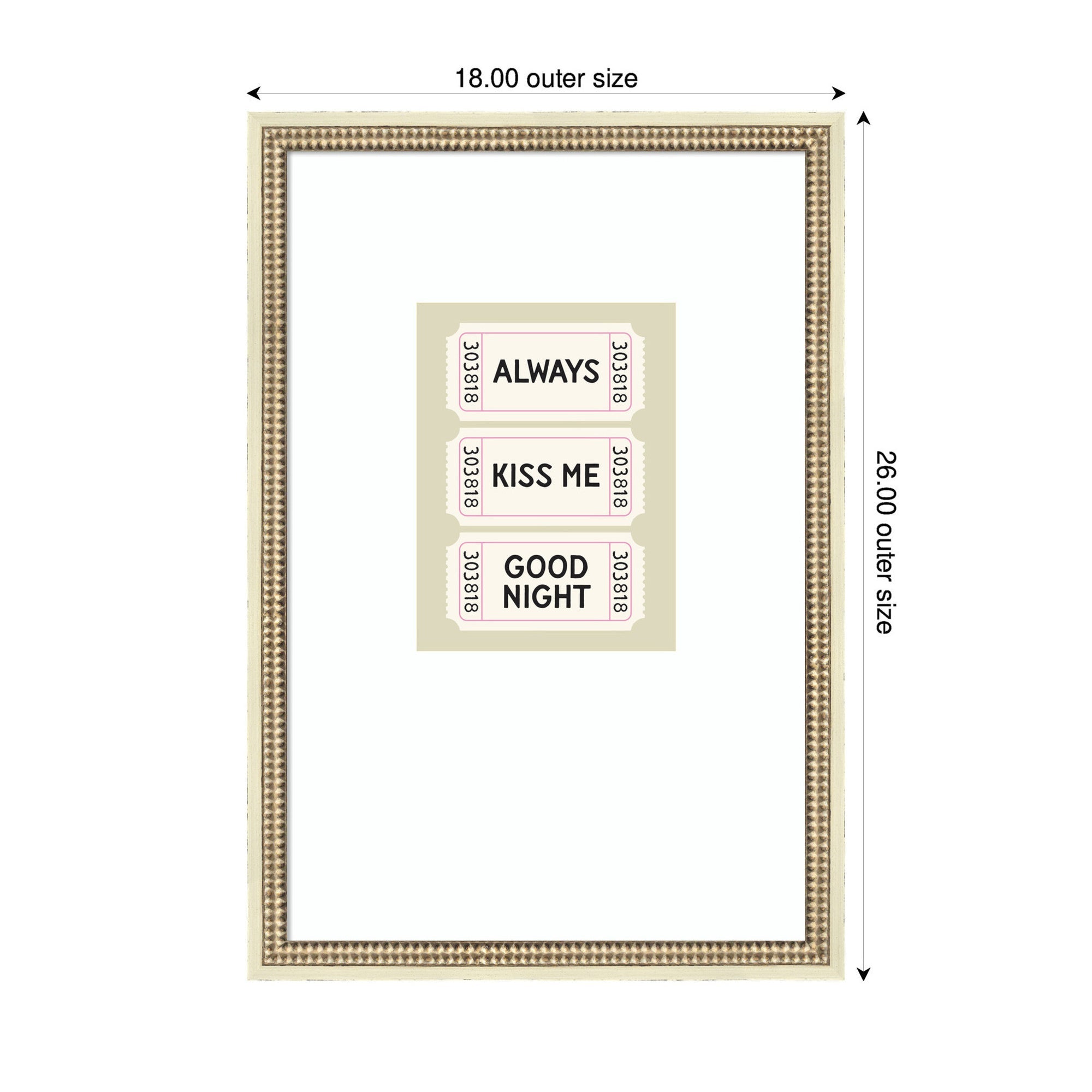 Above Bed Decor, Always Kiss Me Goodnight Ticket Print, Sage Green Wall Art Retro Poster by Lucky Guava Framed Wall Art Print