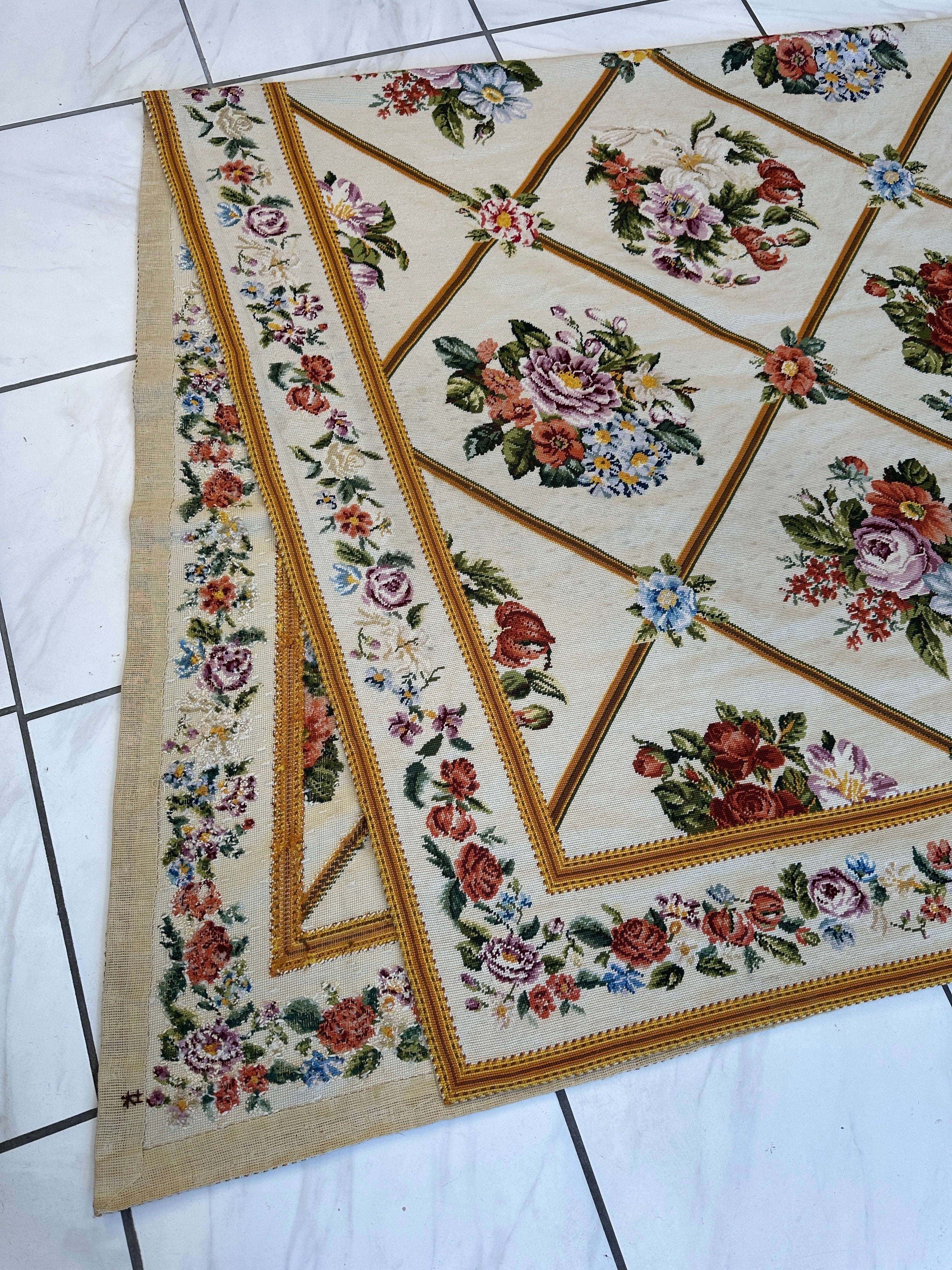 Handmade Needlepoint Floral Wool Rug – 9' 7" x 13' 5" – Vintage by Rugistan - product image 7 for Resin Society