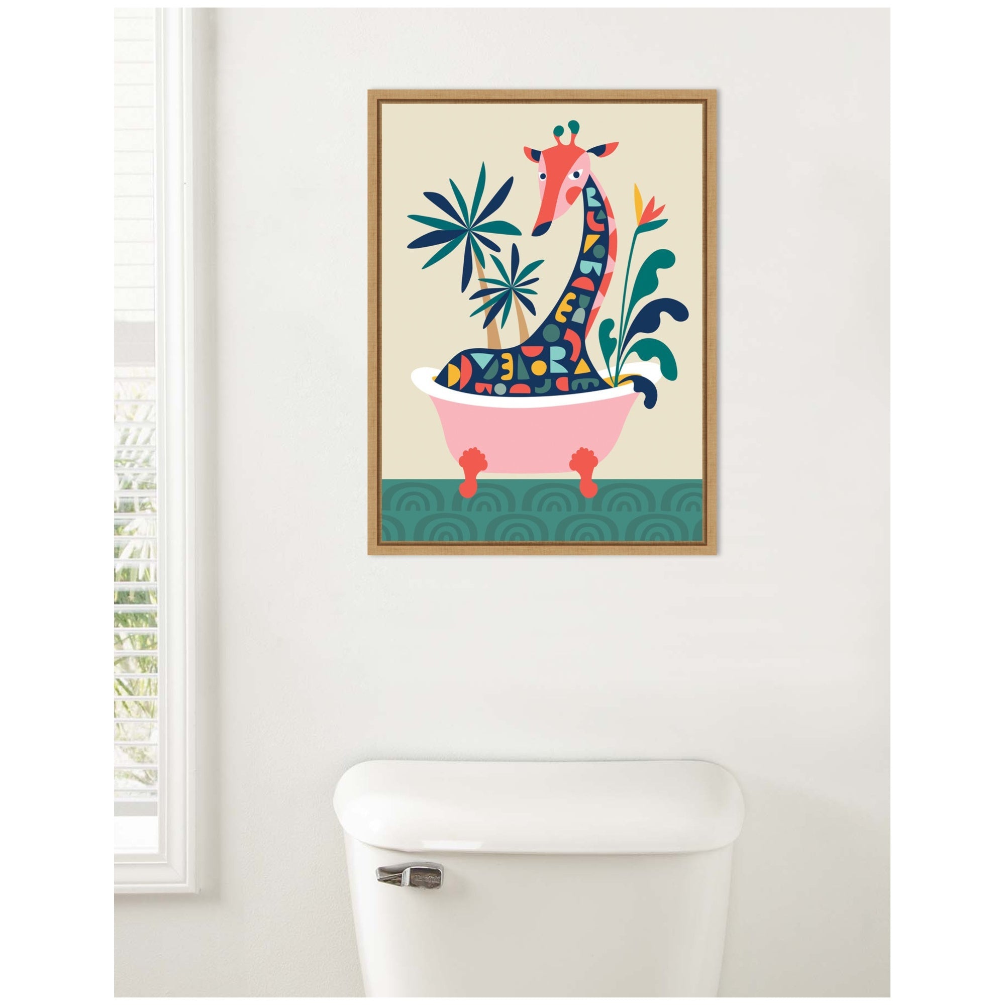 Sylvie MCM Giraffe in Bathtub Framed Canvas by Rachel Lee