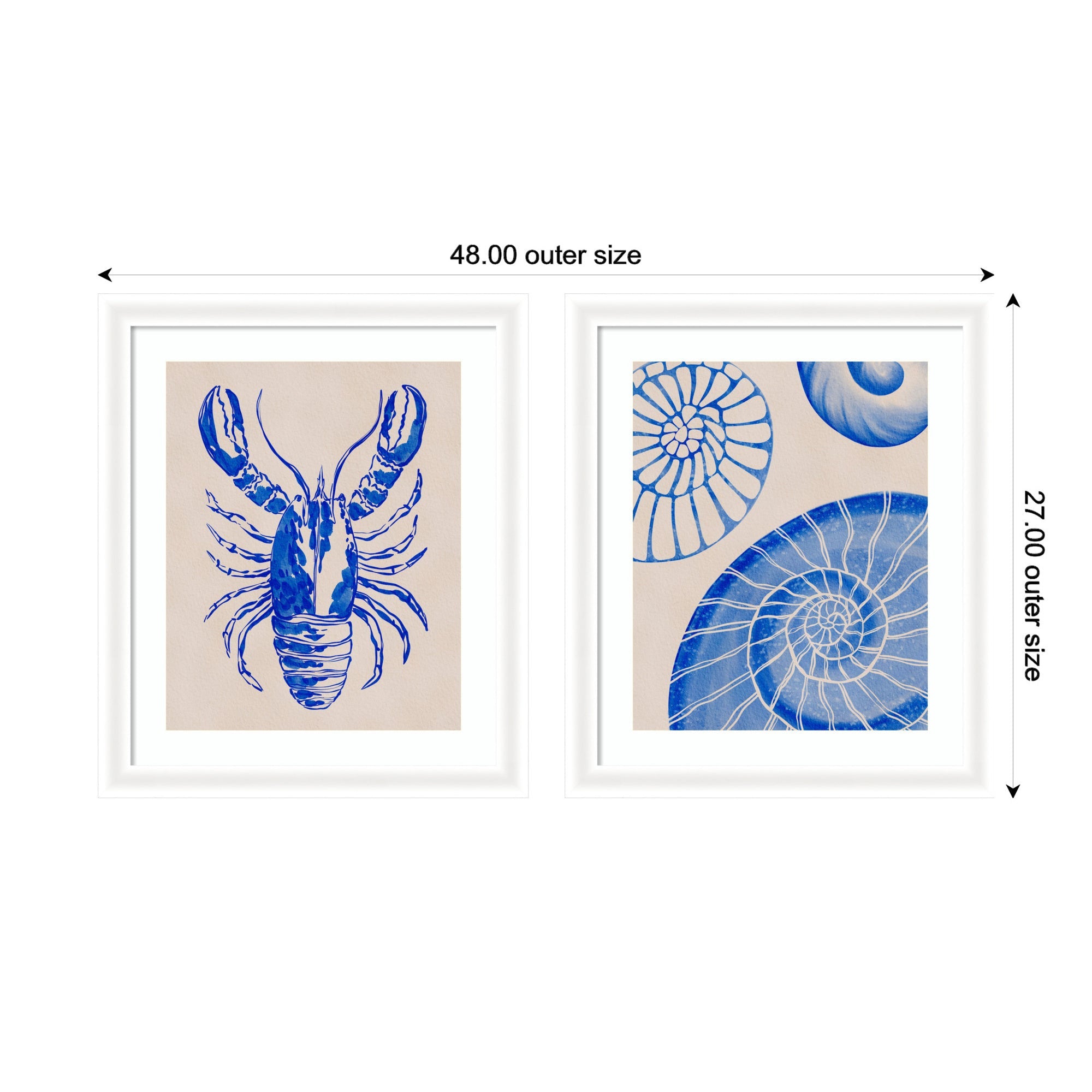 Lobster & Ocean Charms 2 Piece Framed Wall Art Print Set by Nikita Jariwala