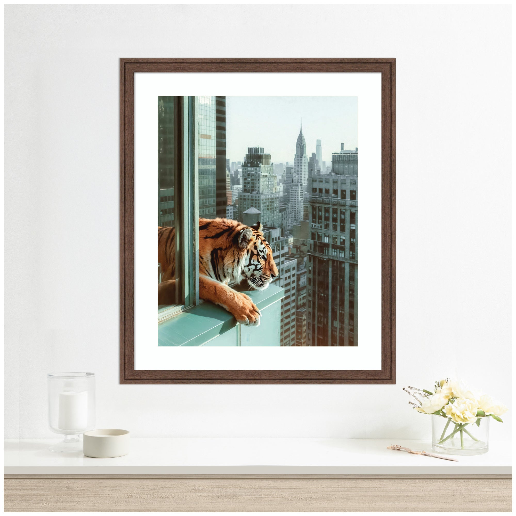Framed Art Urban Tiger Overlooking Manhattan by Michael Schauer