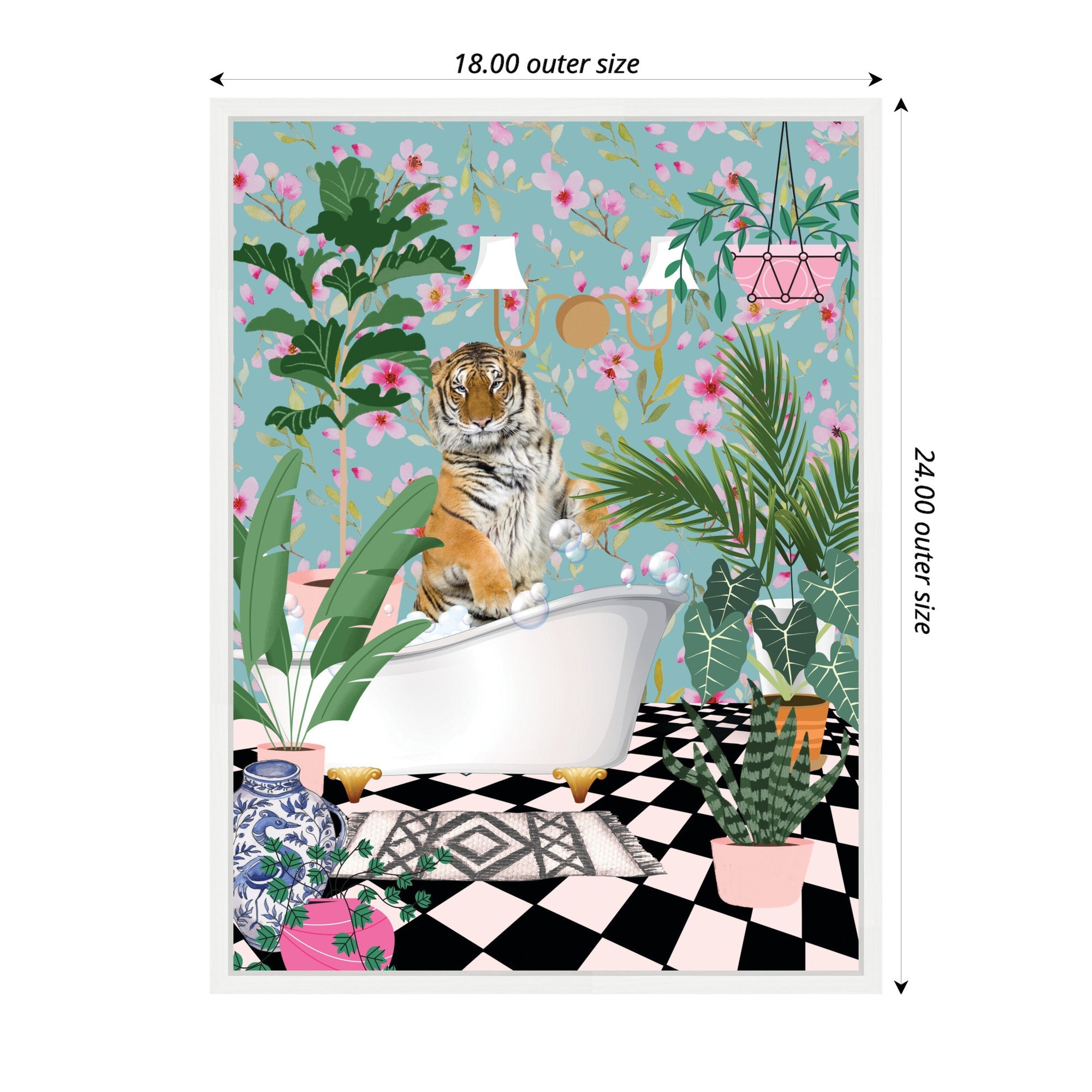 Sylvie Beaded Maximalist Tiger Bath Framed Canvas by Honey Island Studio