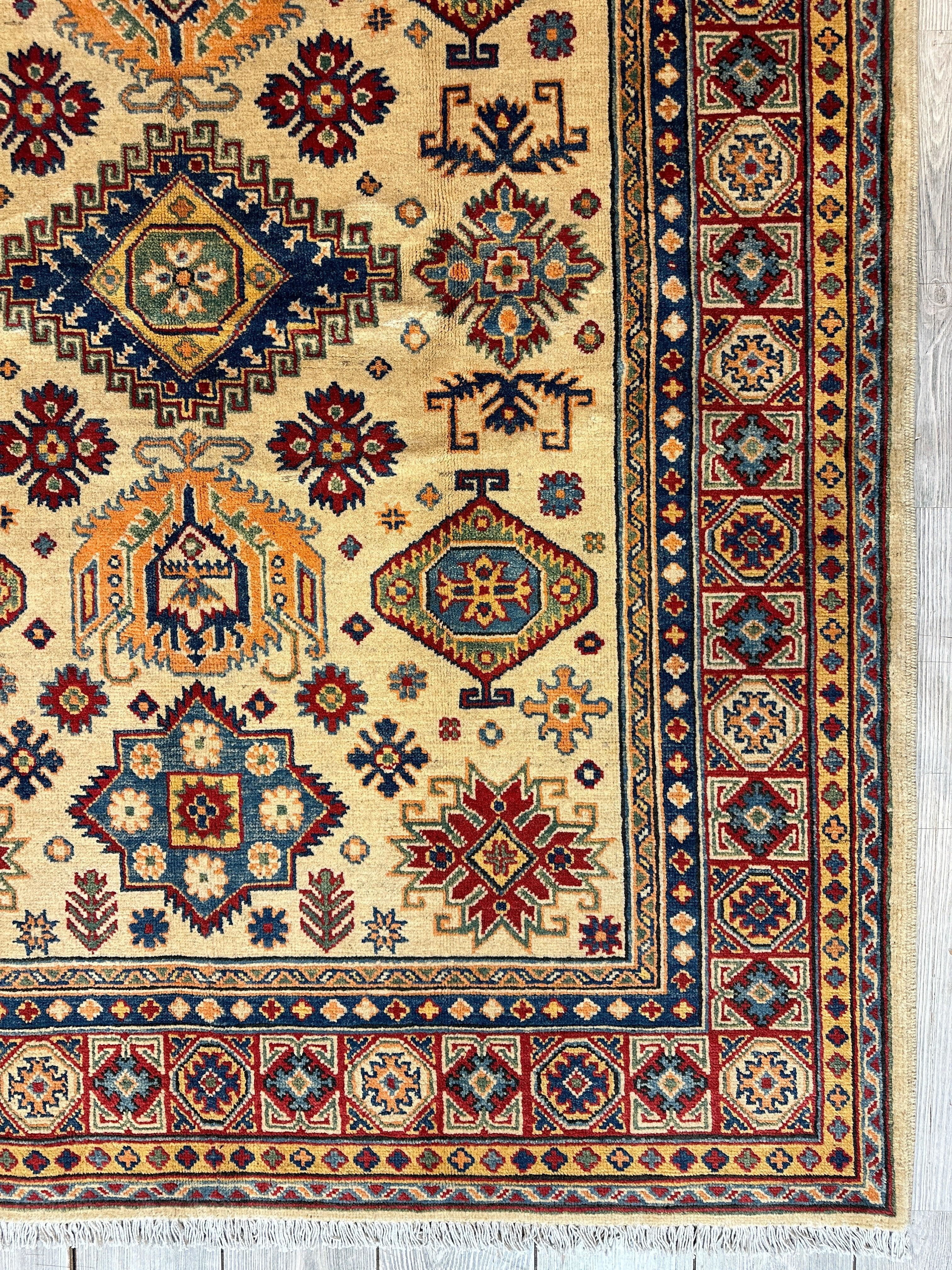 Fine Hand Knotted Afghani Super Kazak Rug 5 x 7 by Rugistan - product image 8 for Resin Society