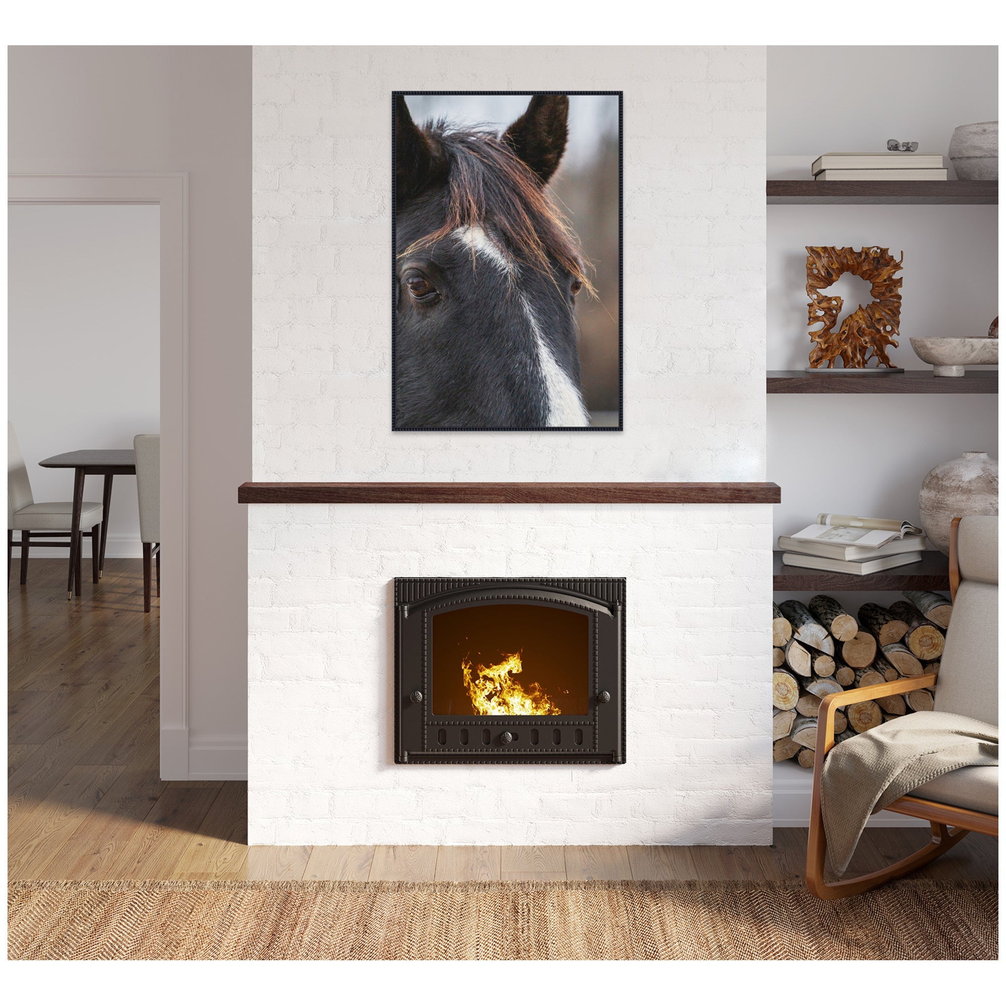 Black and White Horse by Emiko and Mark Franzen F2 Images Framed Canvas Wall Art Print