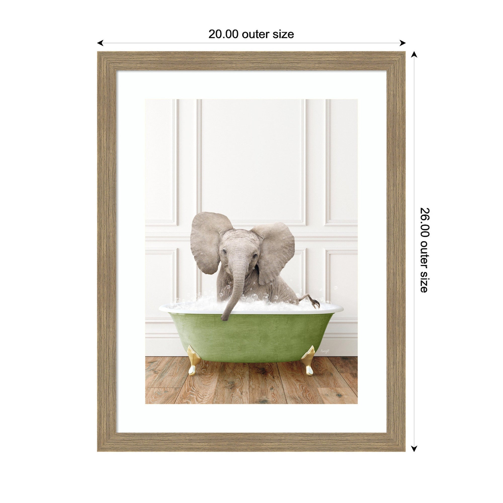 Baby Elephant in Transitional Bathtub by Amy Peterson Framed Wall Art Print