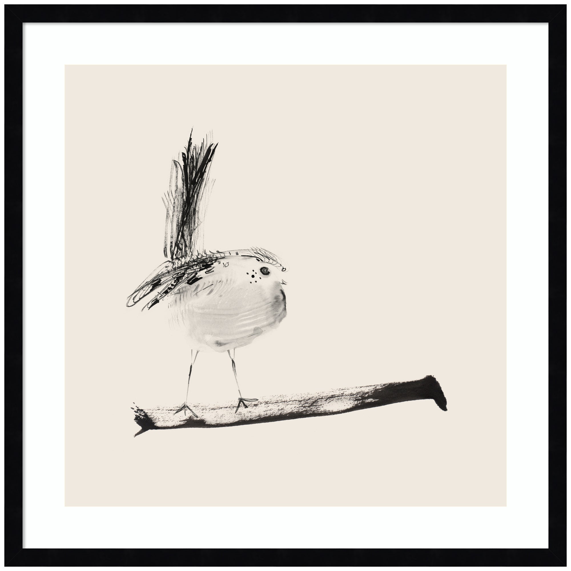 Framed wall art print of sketched bird on branch by Danushka Abeygoda
