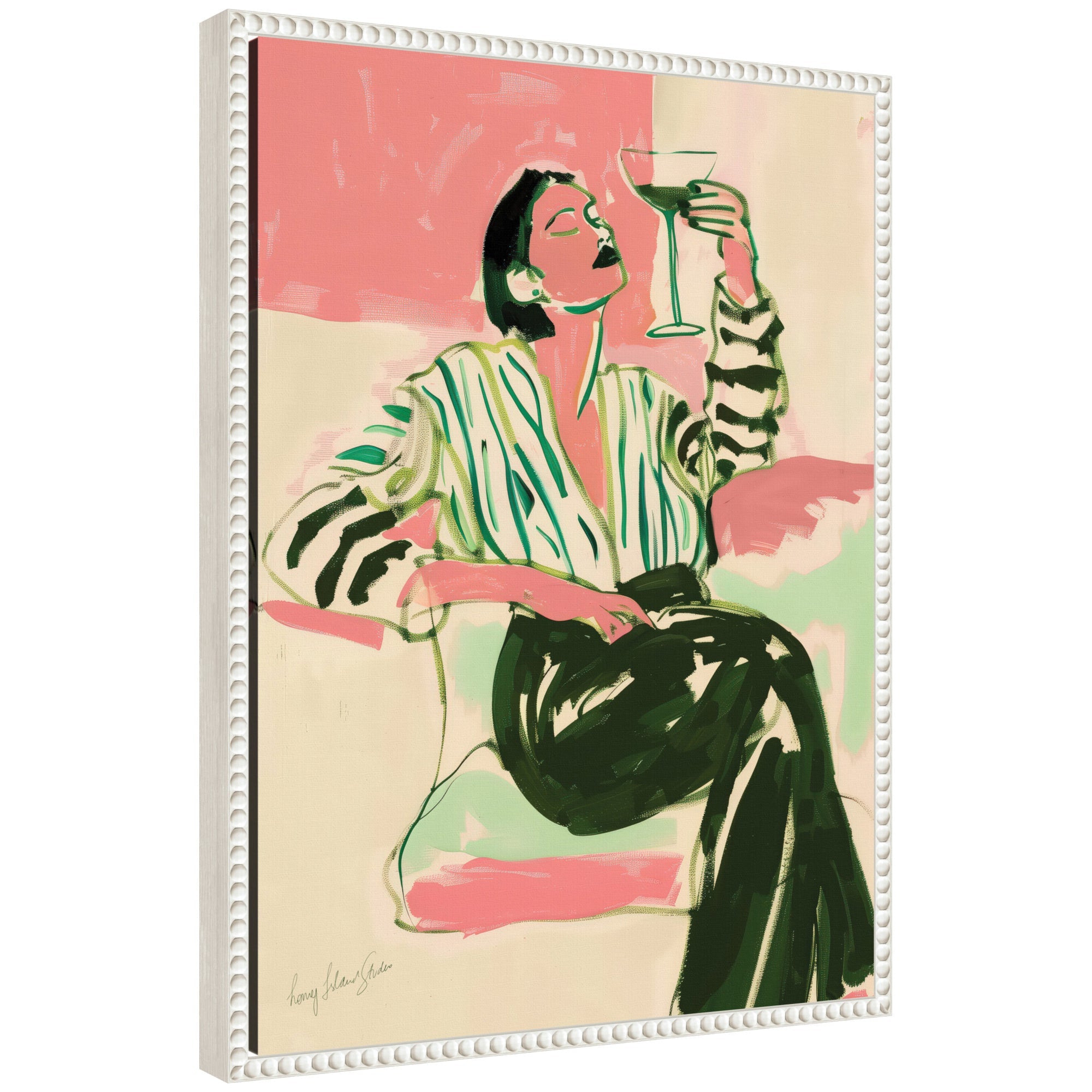 Sylvie Fashion Woman Drinking Martini Framed Canvas by Honey Island Studio