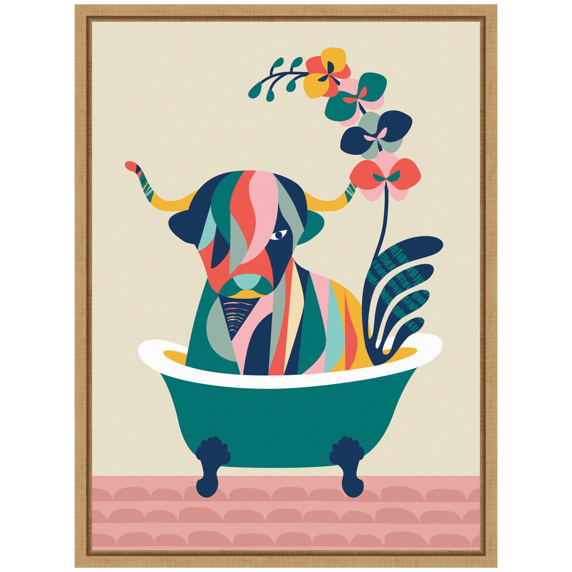 Sylvie MCM Cow in Bathtub Framed Canvas by Rachel Lee
