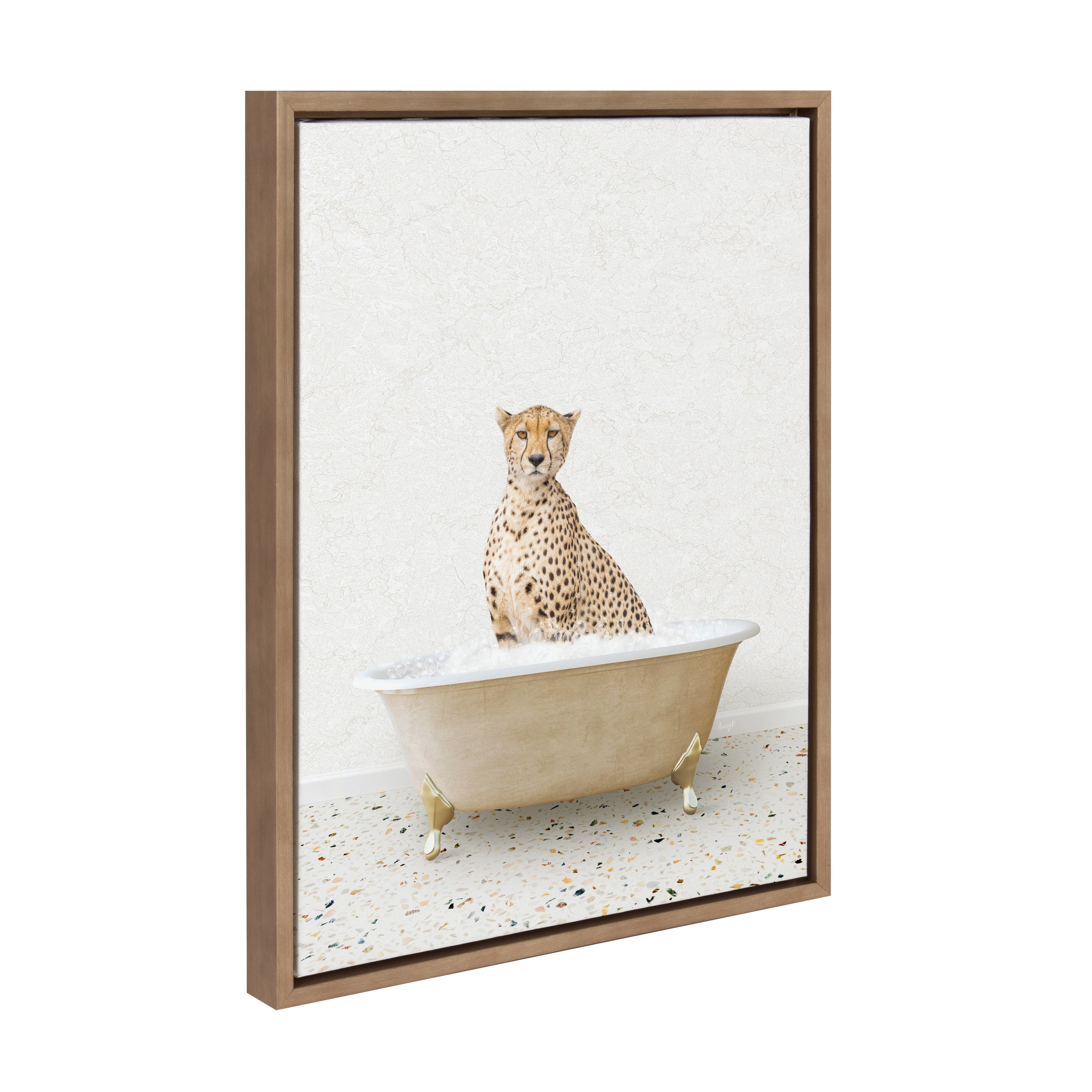 Sylvie Cheetah in Terrazzo Bathtub Framed Canvas by Amy Peterson
