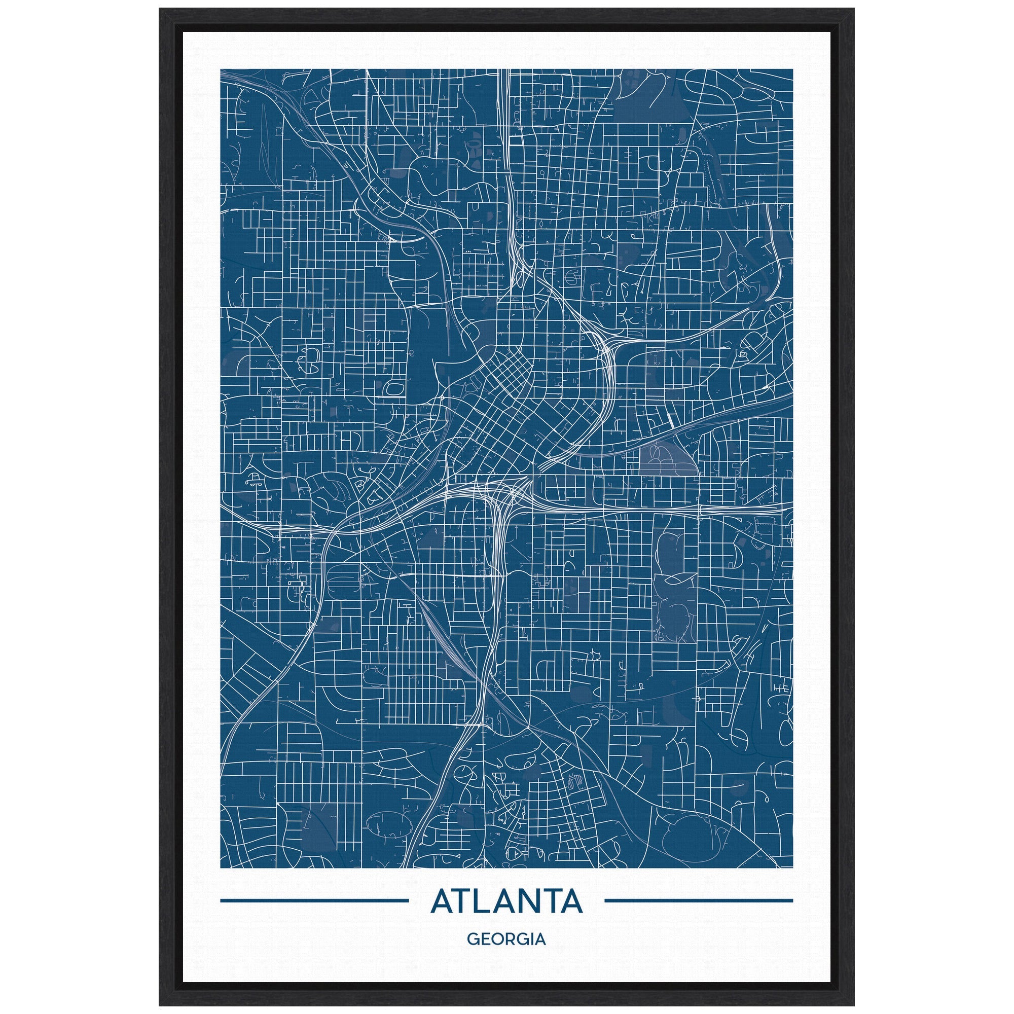Sylvie Atlanta Map Regal Blue Framed Canvas by Jake Goossen