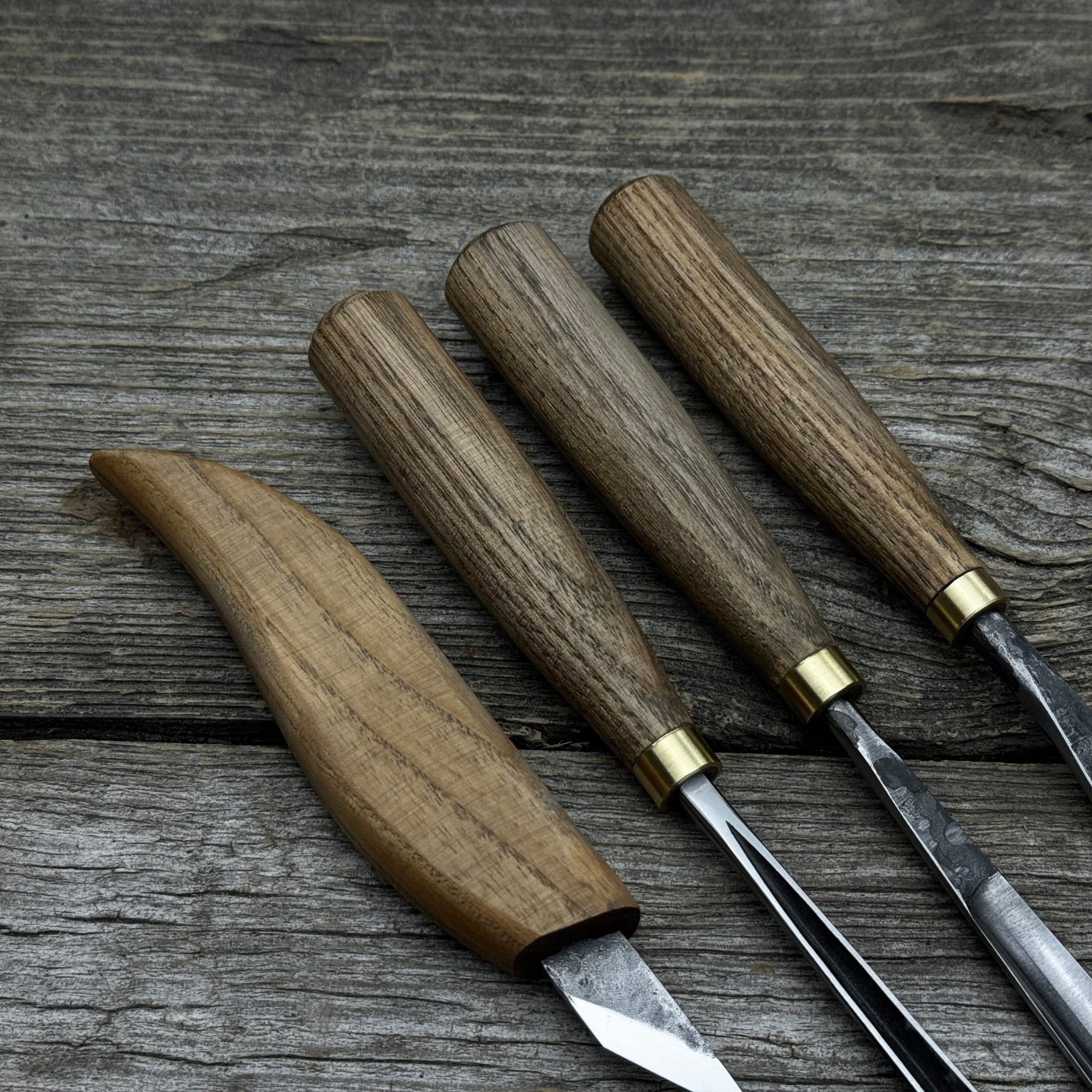 4-Piece Carving Knife, Chisel & Gouge Set with ash wood handles and forged steel blades
