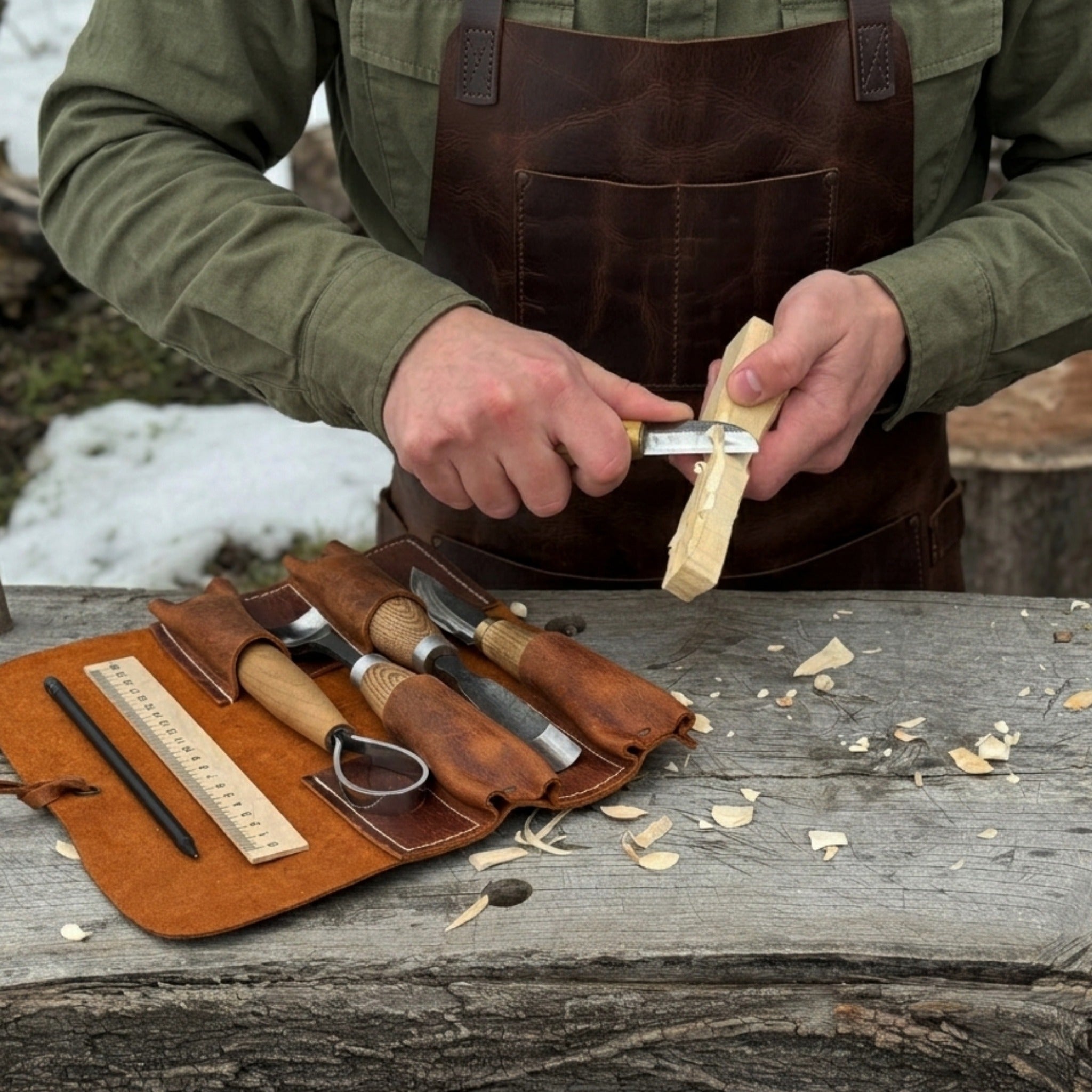Handmade 4 Pocket Leather Tool Roll made from Crazy Horse leather by Sharky Forged Steel Tools