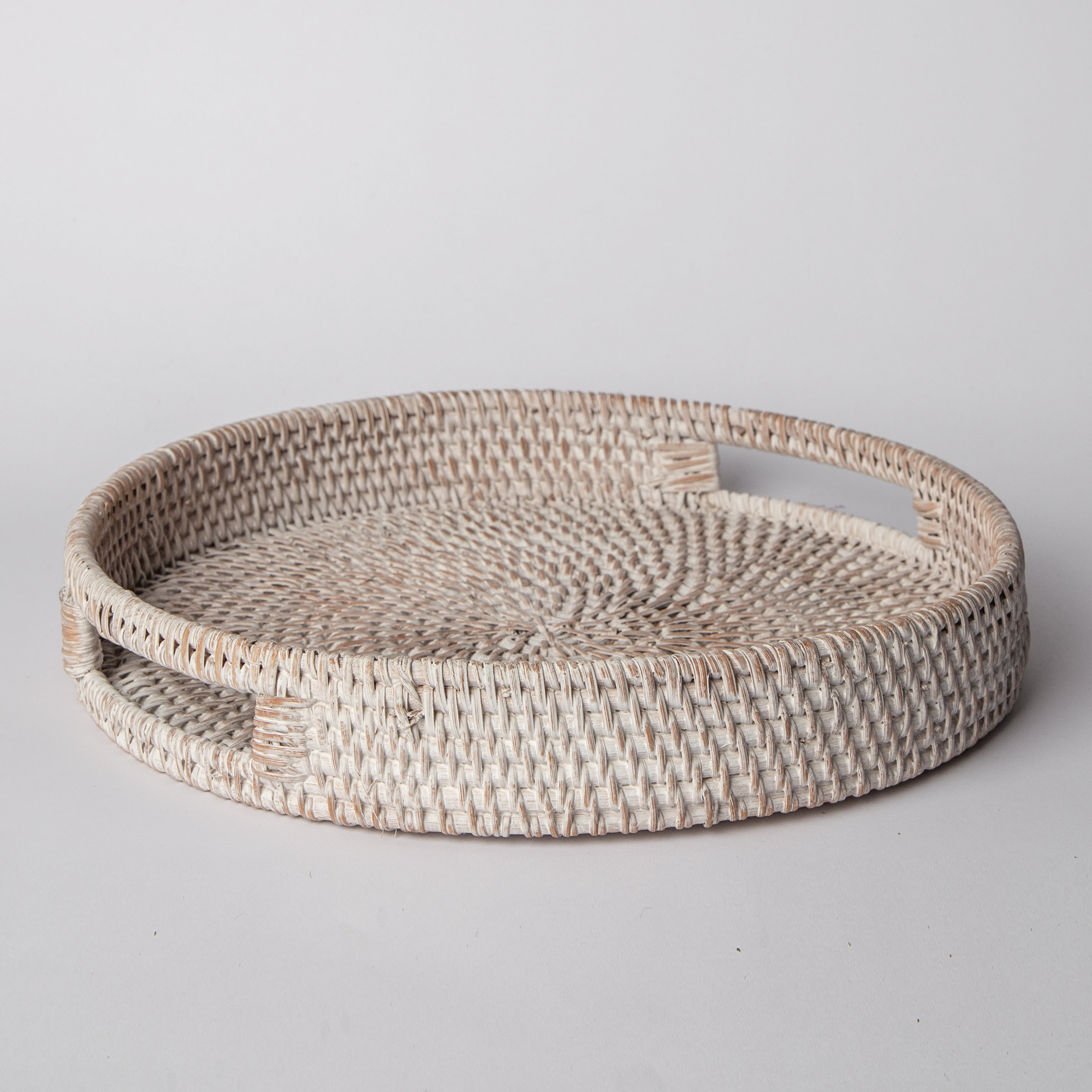 404 Round Rattan Tray — Decorative White Woven Tray by Porto Boutique - main product image for Resin Society