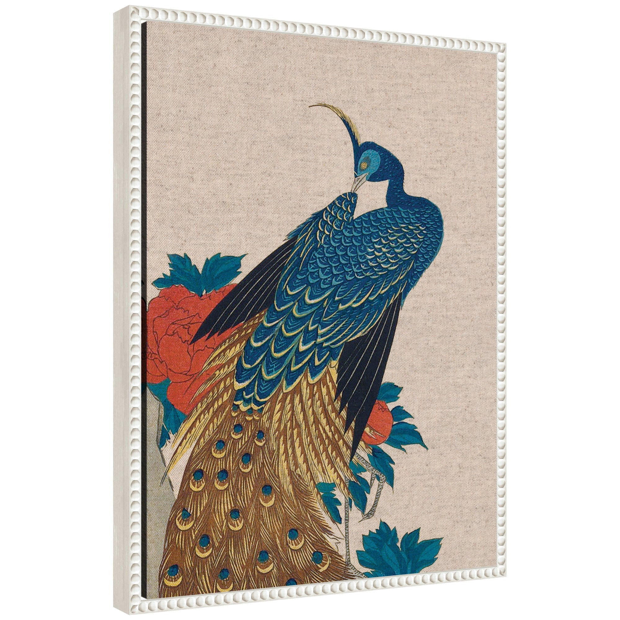 Sylvie Peacock and Peonies 1840 Utagawa Hiroshige Neutral Linen Framed Canvas by The Art Institute of Chicago