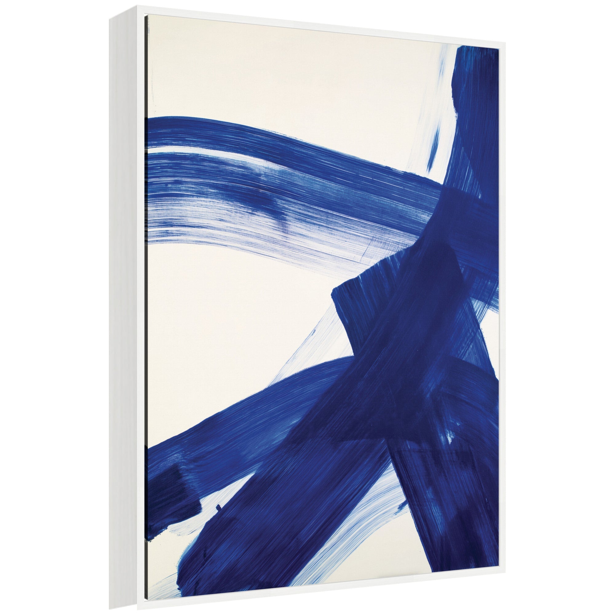 Colbalt Mark No.
2 by Amy Lighthall framed canvas wall art print showing abstract blue and white brush strokes in Sylvie white frame