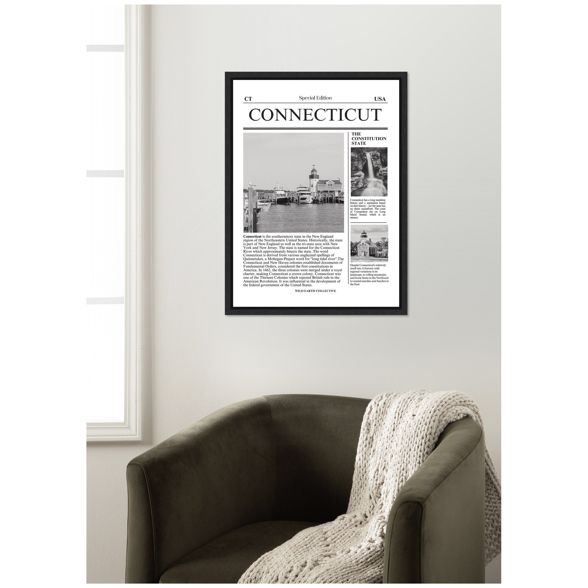 Connecticut Article by Megan Ryan Framed Canvas Wall Art Print