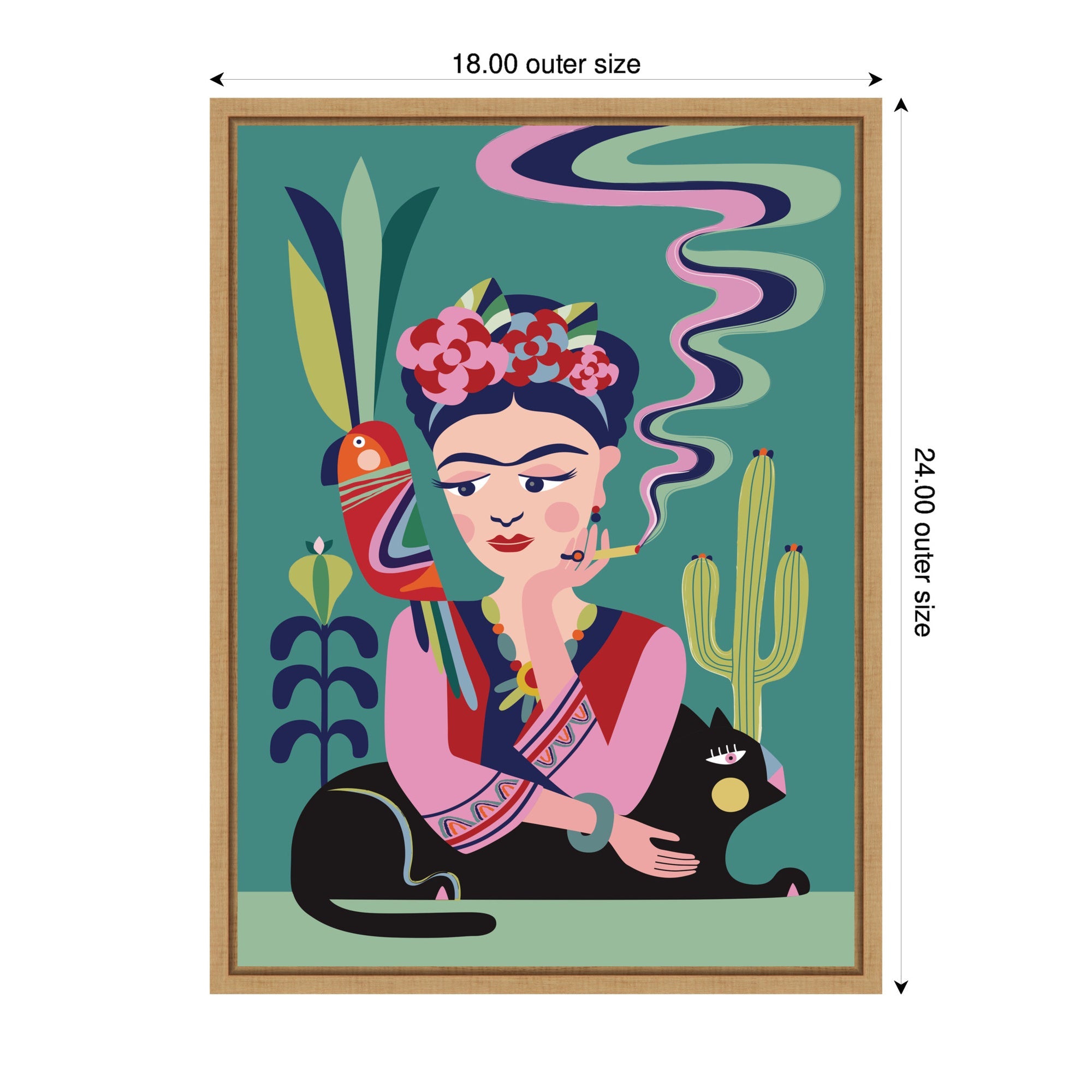 Sylvie Frida Kahlo and the Black Cat Framed Canvas by Rachel Lee
