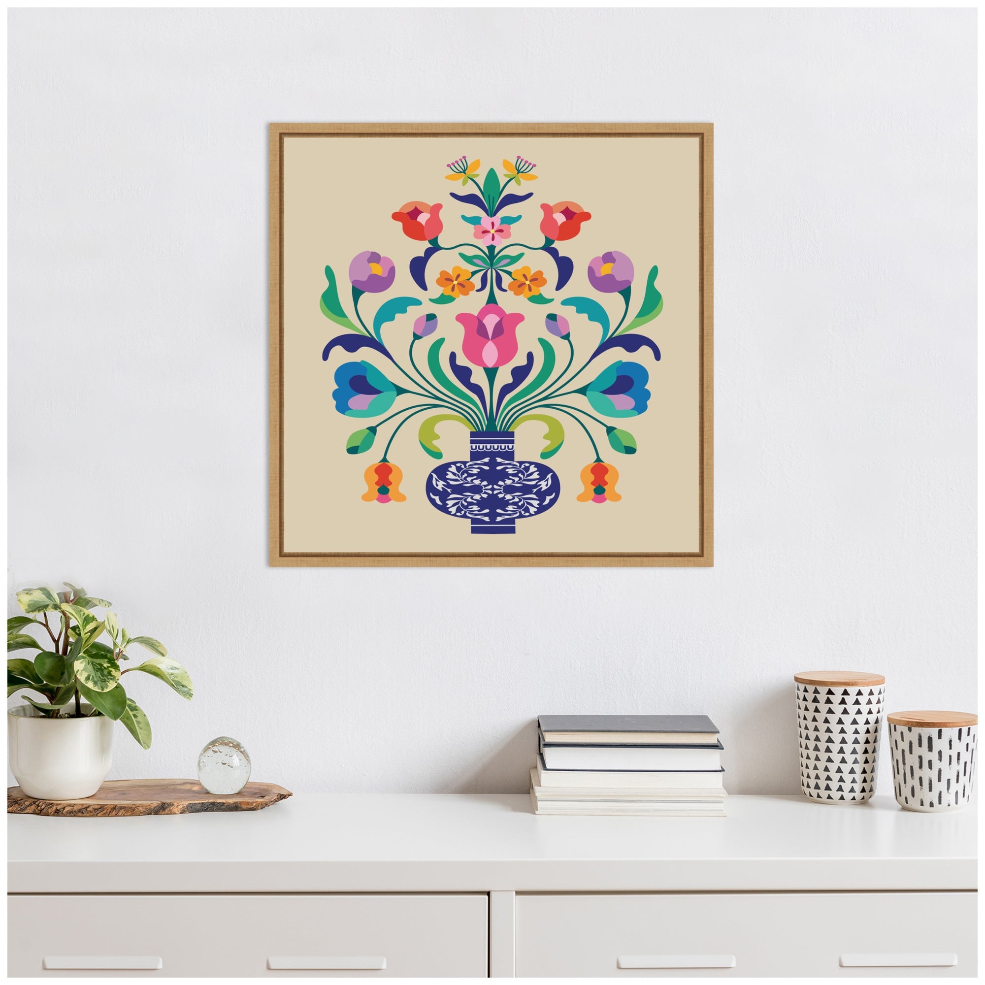 Floral Blue Vase by Rachel Lee Framed Canvas Wall Art Print