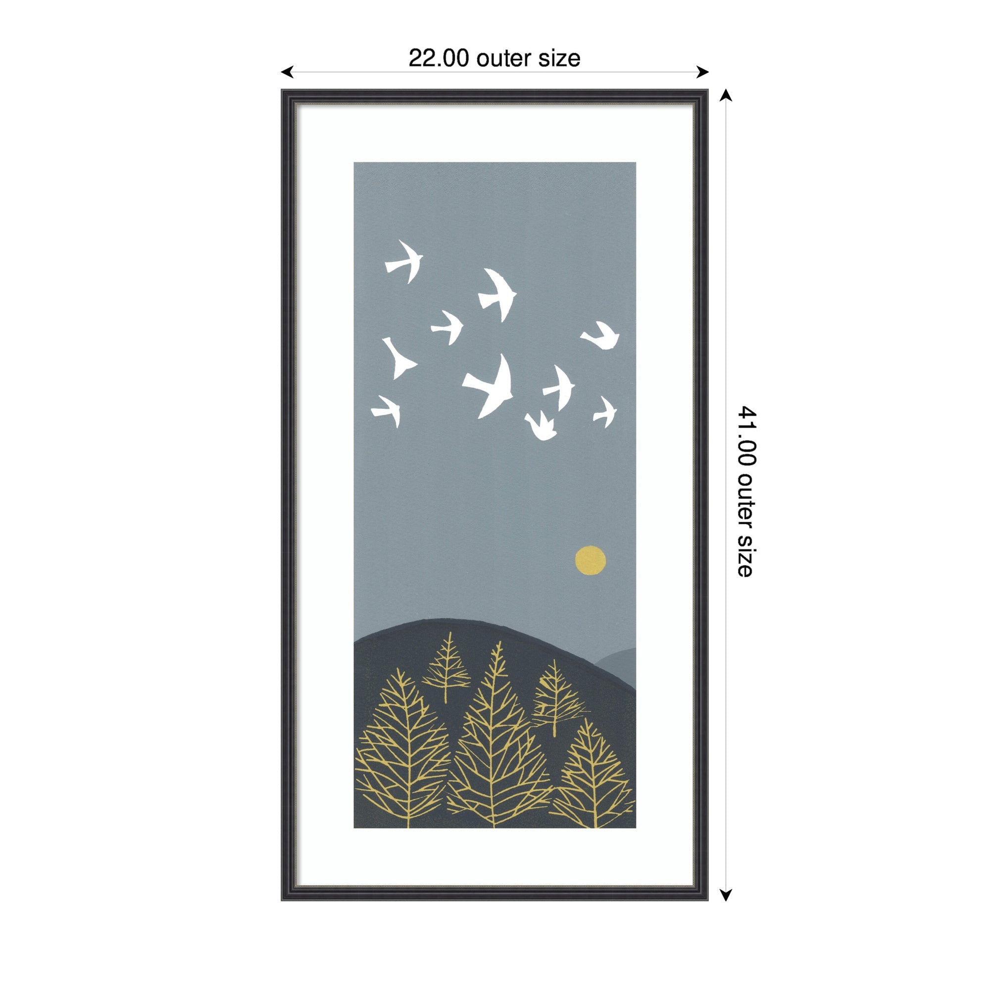 Framed Art Hilltop Flight Linocut Bird by Giuliana Lazzerini
