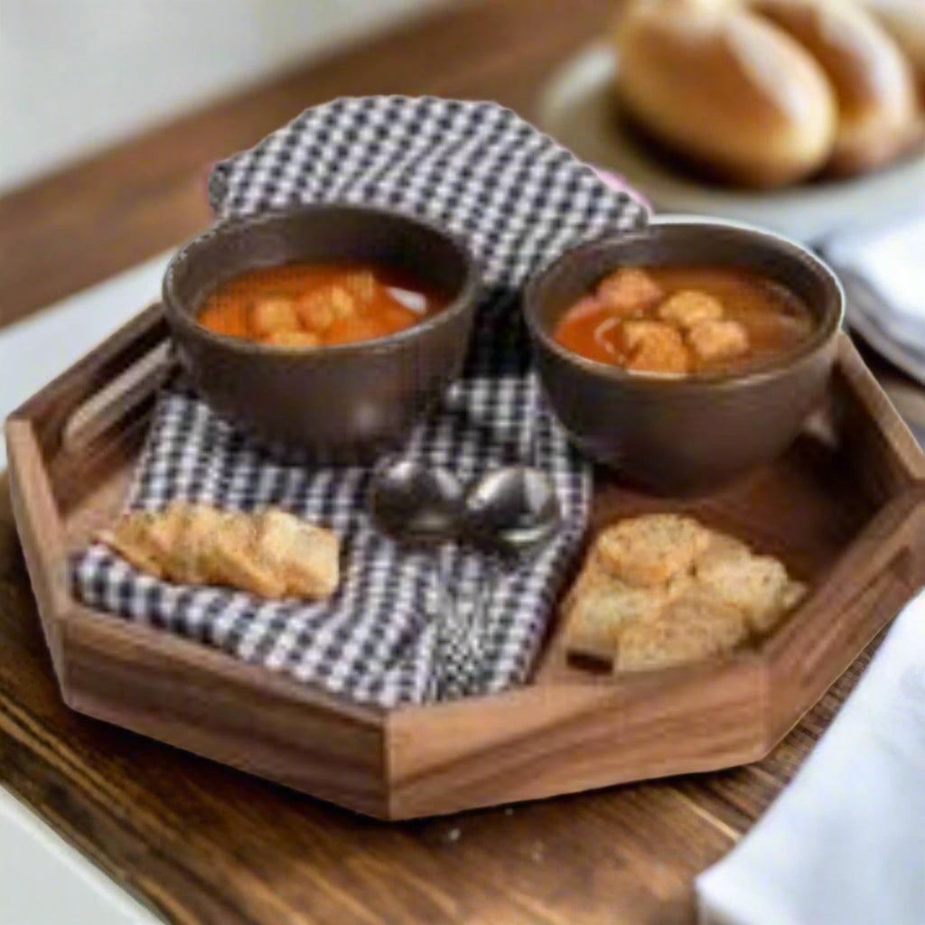 Acacia Wood Octagon Serving Tray – Rustic Wooden Tray by Kalmar Home - main product image for Resin Society