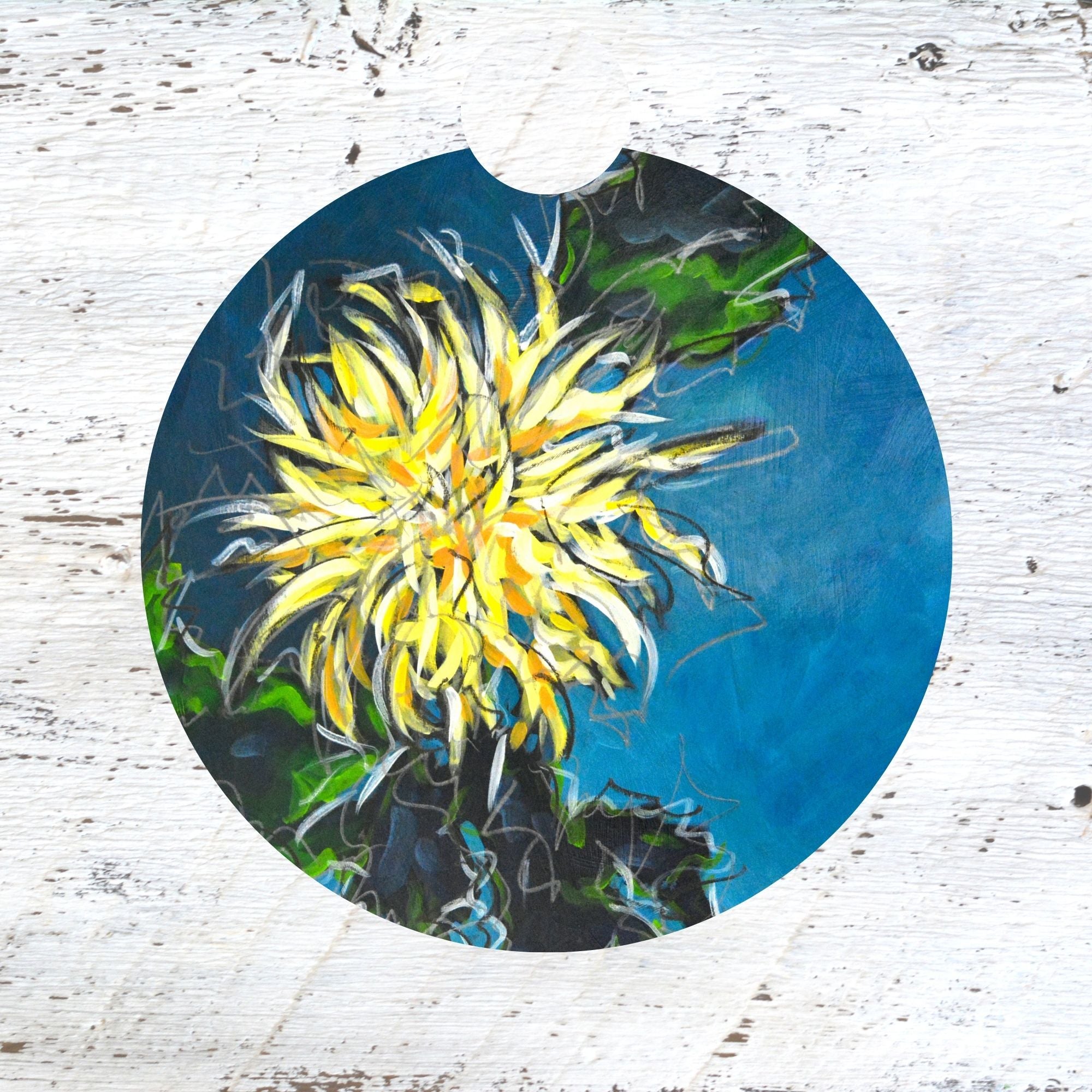Car Coaster: Yellow Chyrsanthemum. Wild and Beautiful. Artist Christi Dreese by Dreese Fine Art - Resin Society