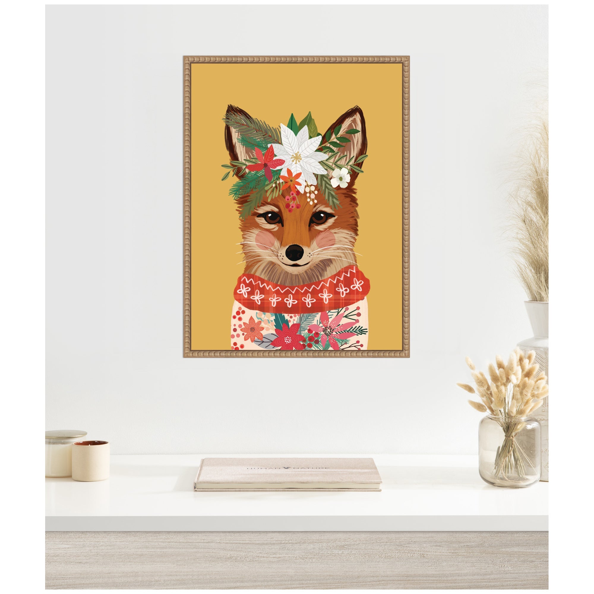 Sylvie Beaded Christmas Fox Framed Canvas by Mia Charro
