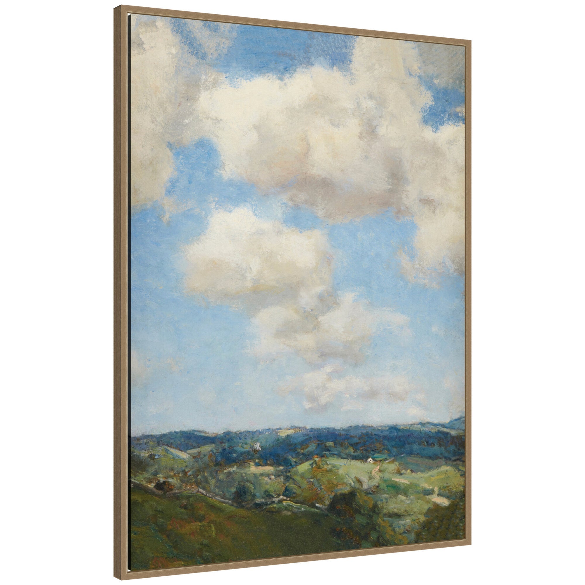Framed canvas wall art print titled Summer Morning circa 1910 by Charles Harold Davis, showing a traditional landscape in dark gold Sylvie frame.