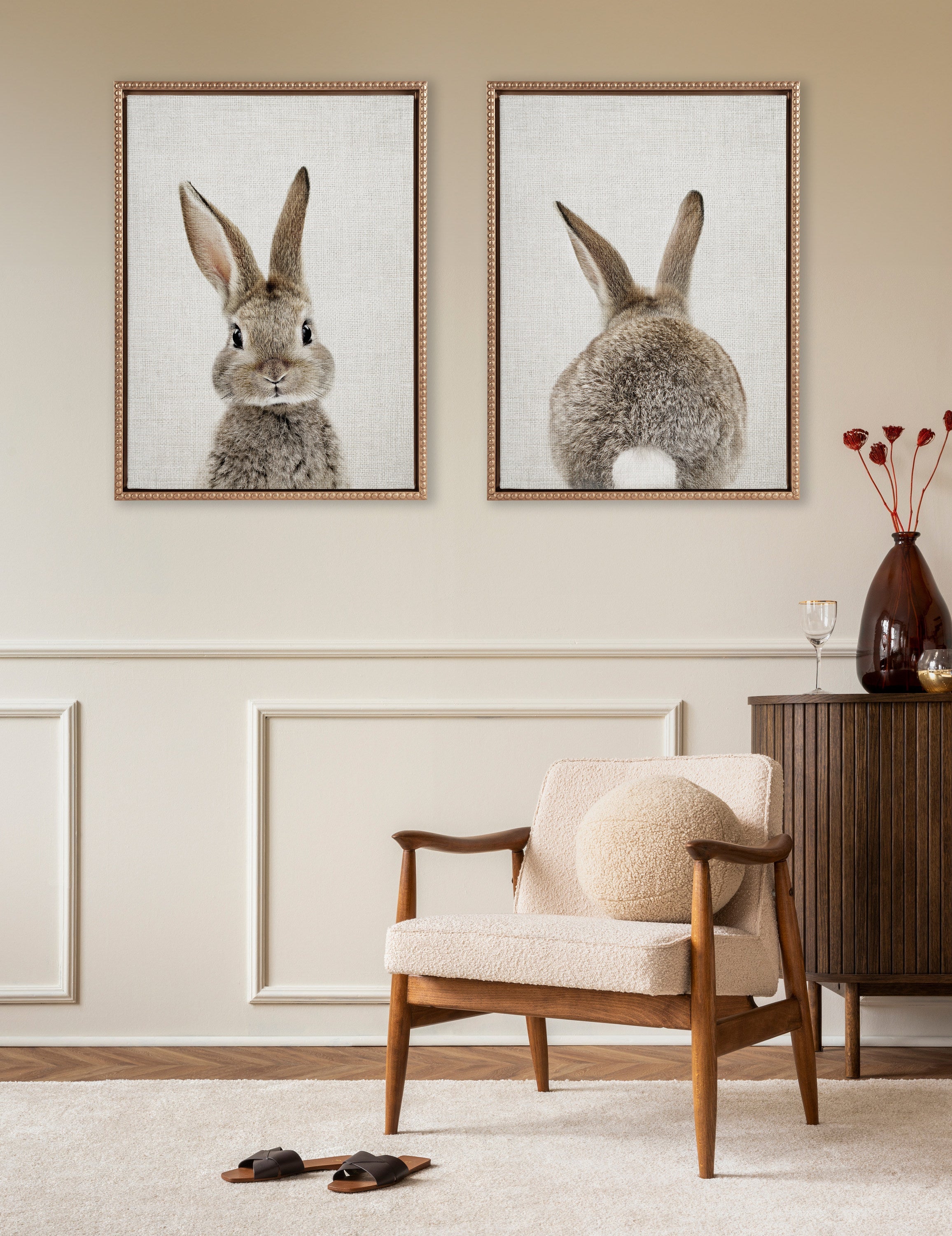 Sylvie Bunny Portrait and Bunny Tail Framed Canvas Art Set by Amy Peterson Art Studio
