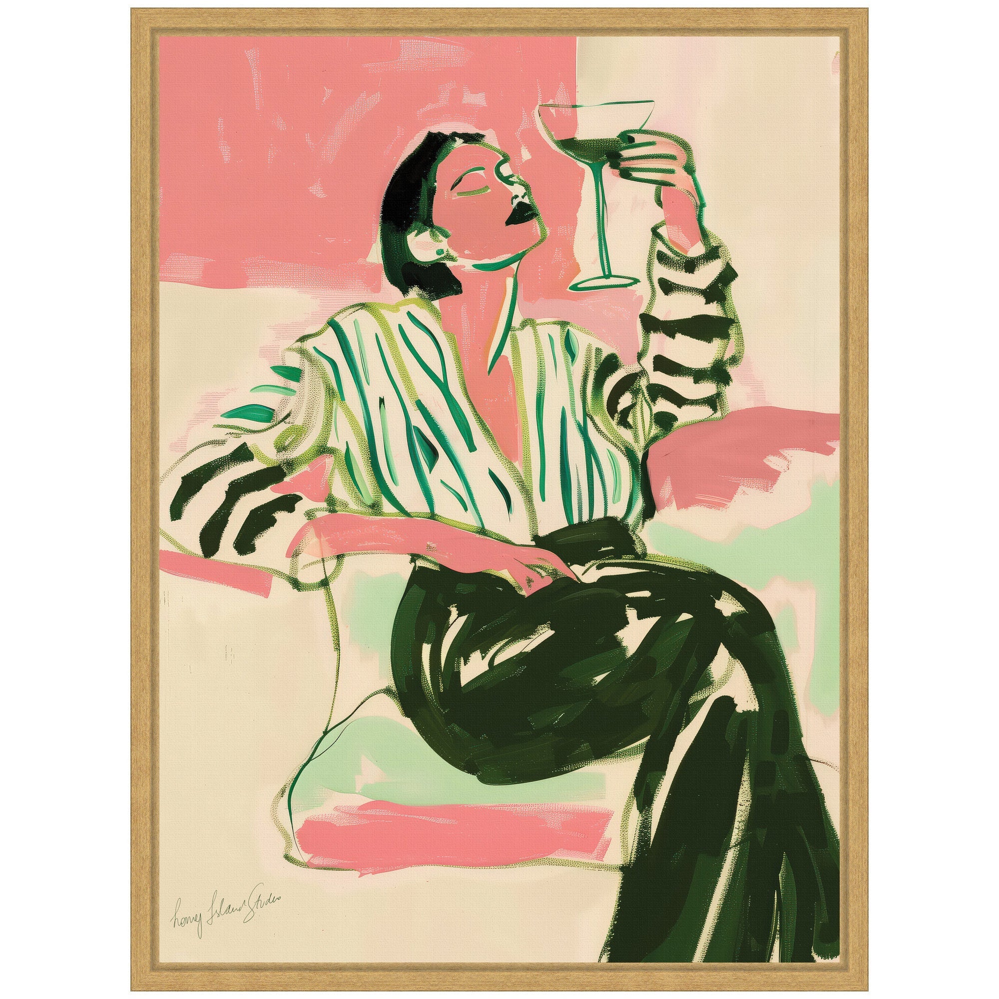 Sylvie Fashion Woman Drinking Martini Framed Canvas by Honey Island Studio
