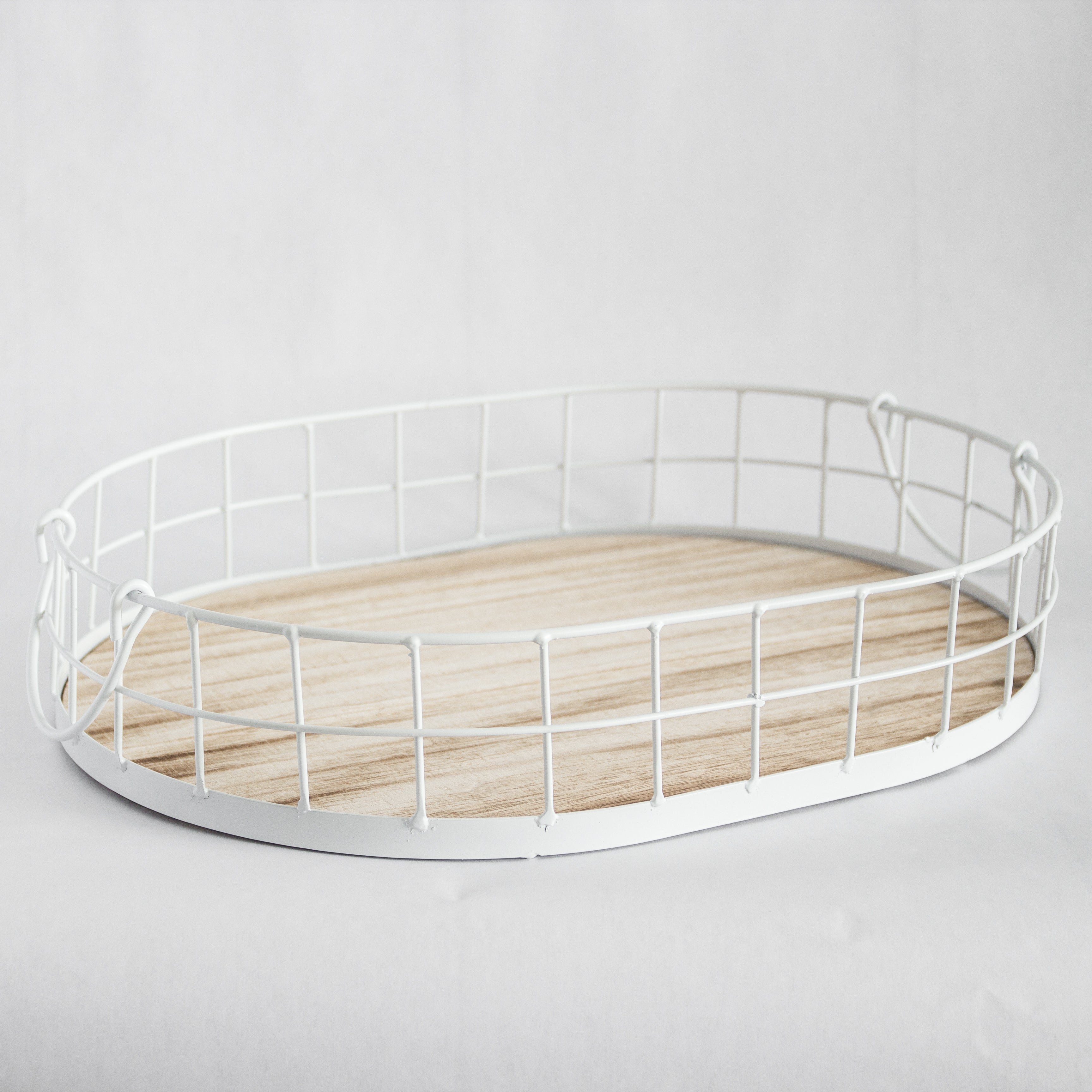 Oval Metal & Wood Decorative Tray — Rustic White Accent Tray for Home by Porto Boutique - product image 5 for Resin Society