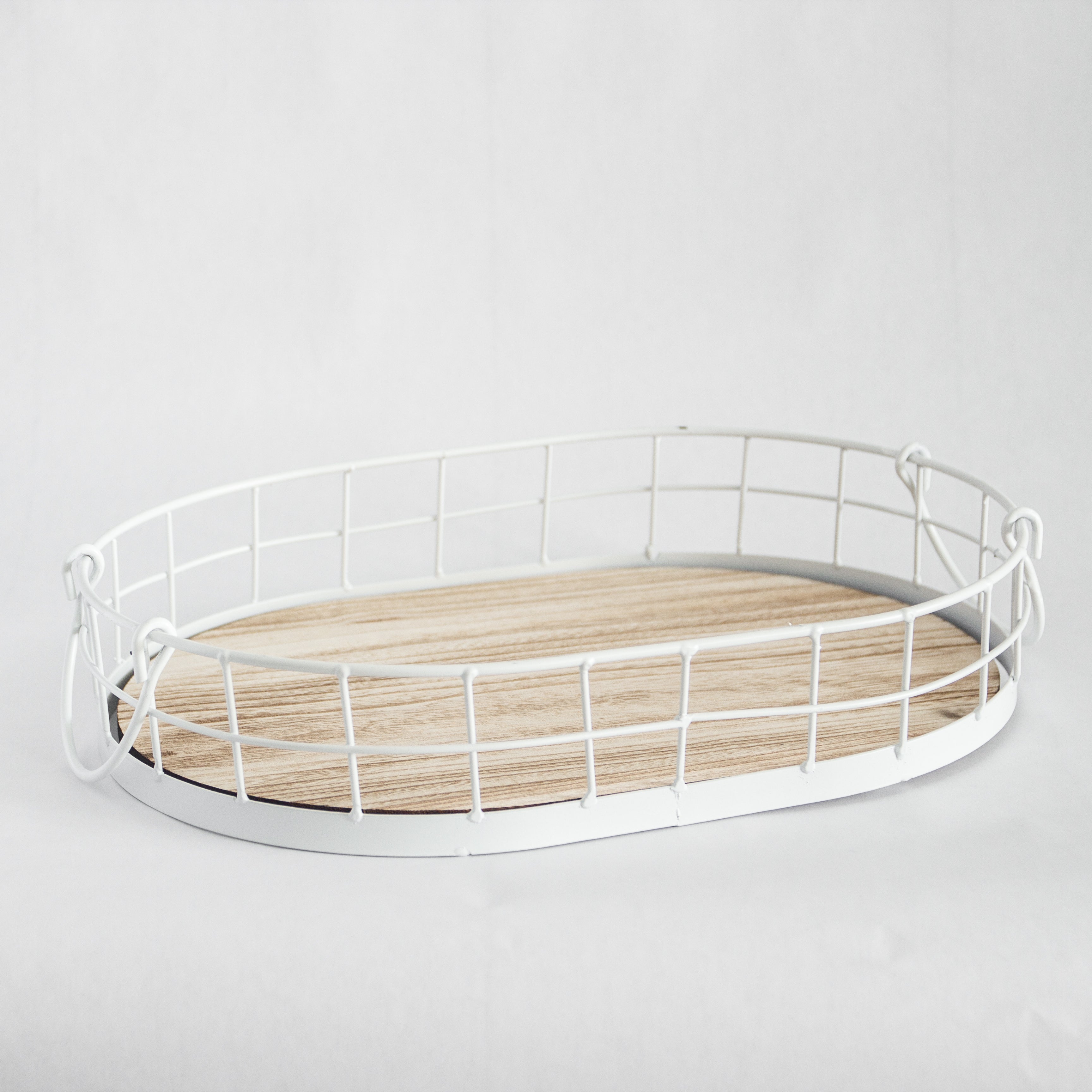 Oval Metal & Wood Decorative Tray — Rustic White Accent Tray for Home by Porto Boutique - product image 4 for Resin Society