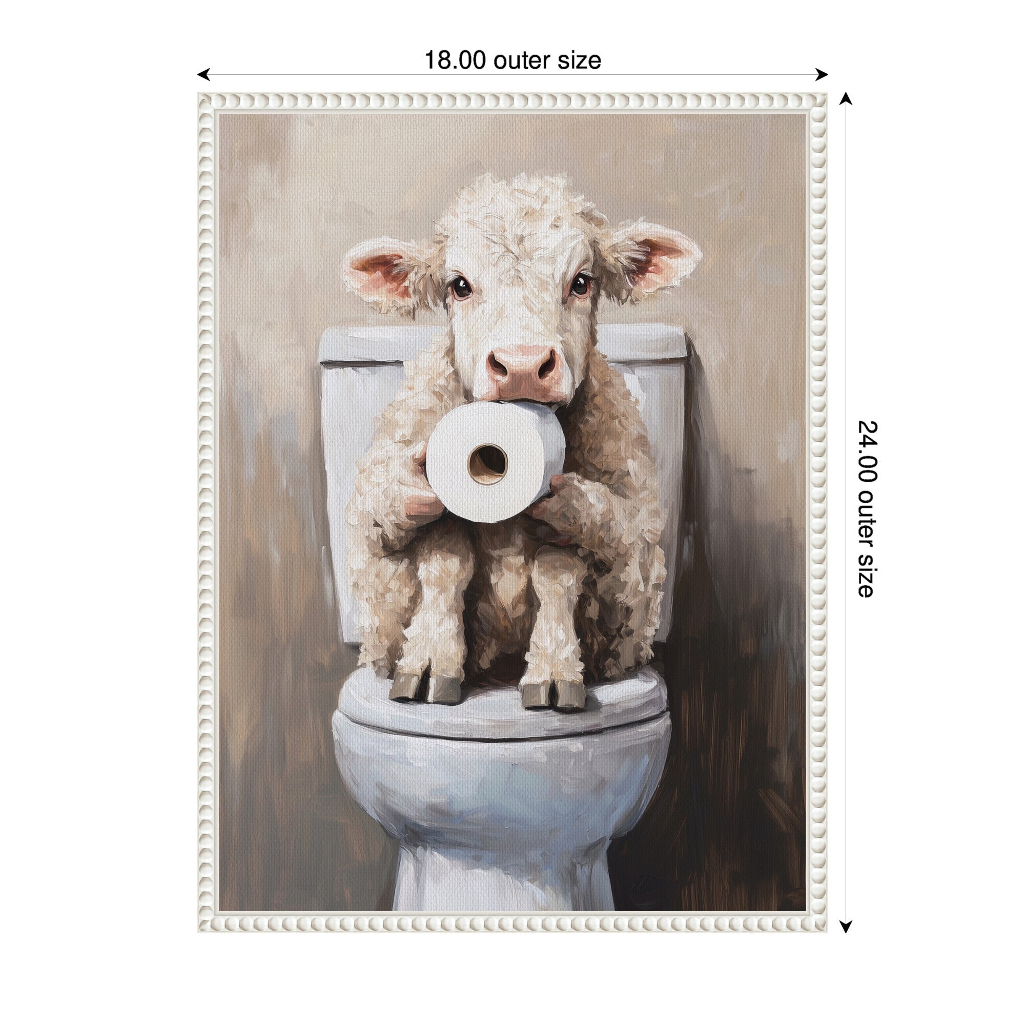 Sylvie Cute Cow Toilet Paper Roll Toilet Bathroom Art Framed Canvas
