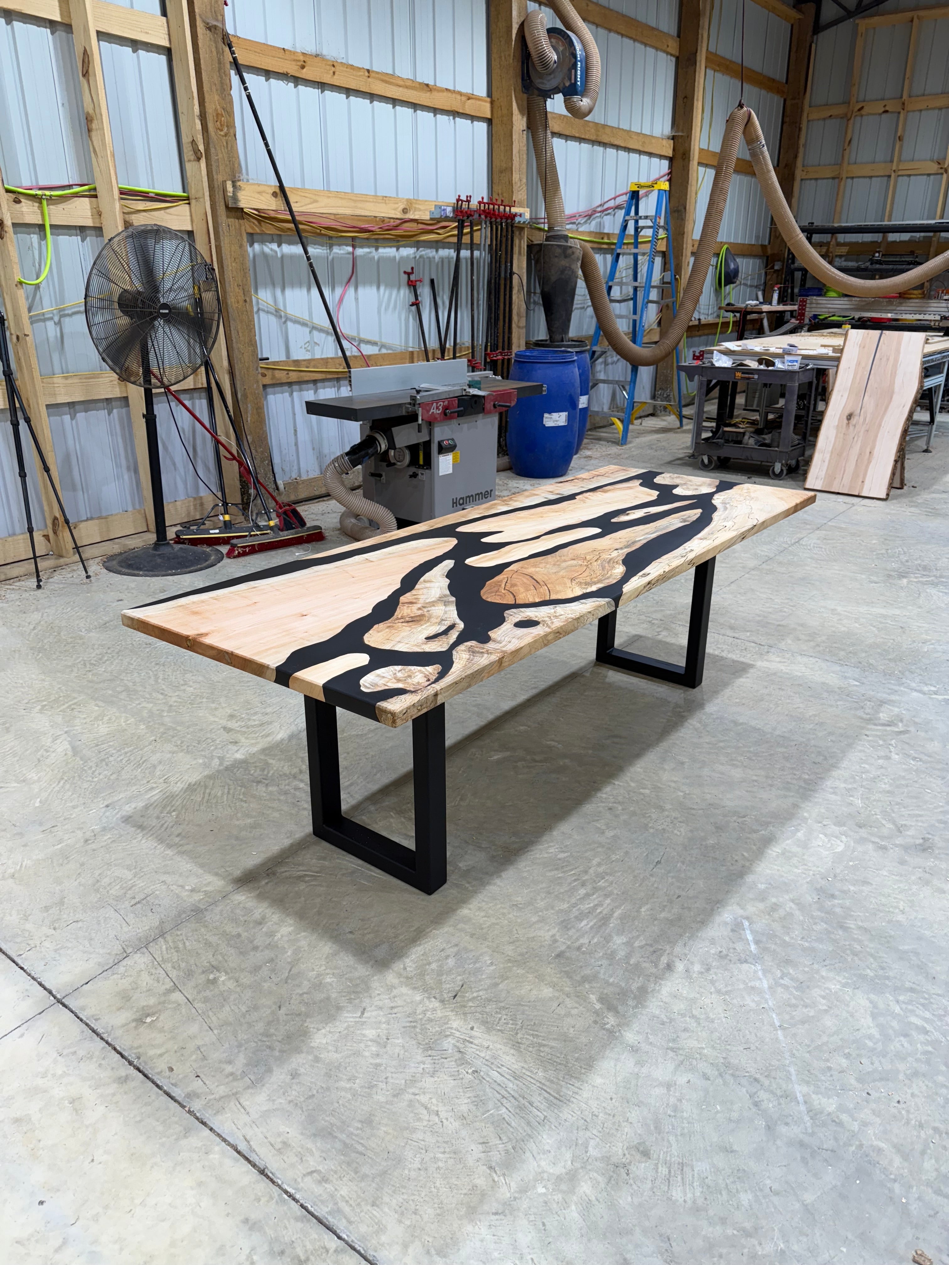 8x3 Maple River Table with maple wood surface and customizable legs by Sasquatch Tables LLC