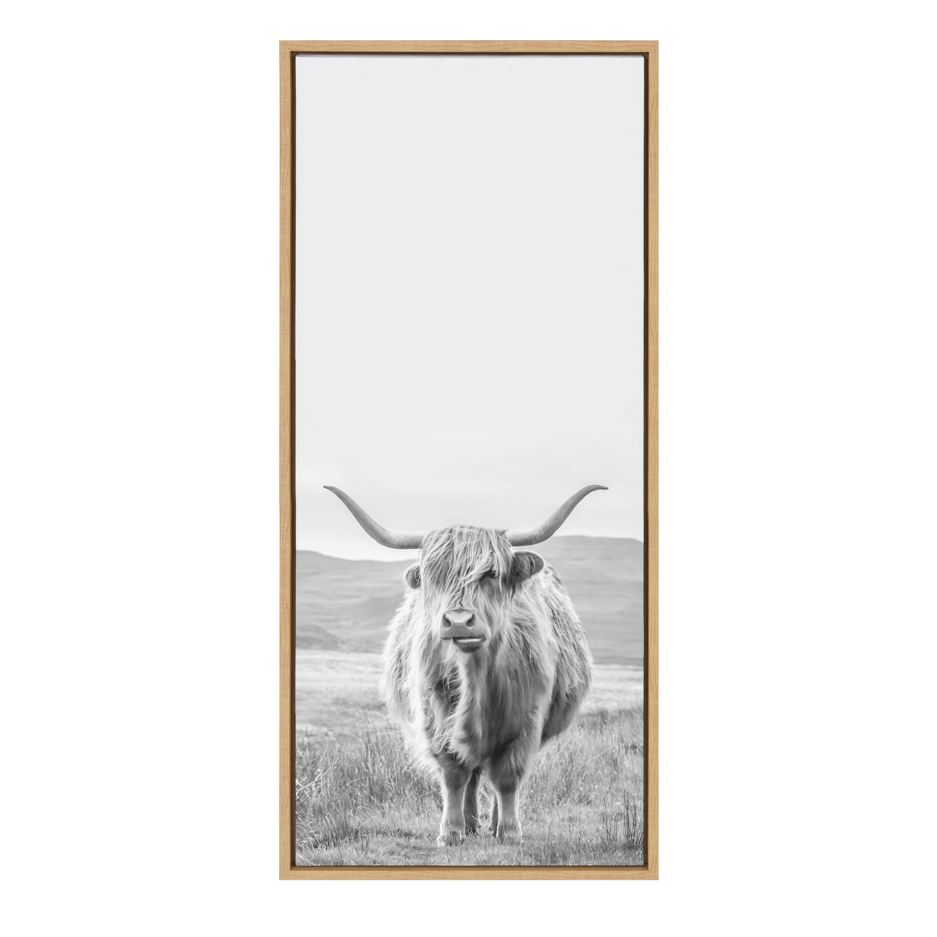 Sylvie Highland Cow Mountain Landscape Black and White Framed Canvas by