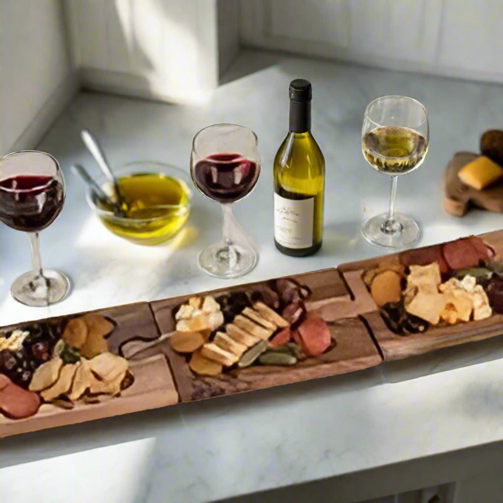 Puzzle Shaped Charcuterie / Wine Glass Holder Interlocking Board by Kalmar Home - product image 4 for Resin Society