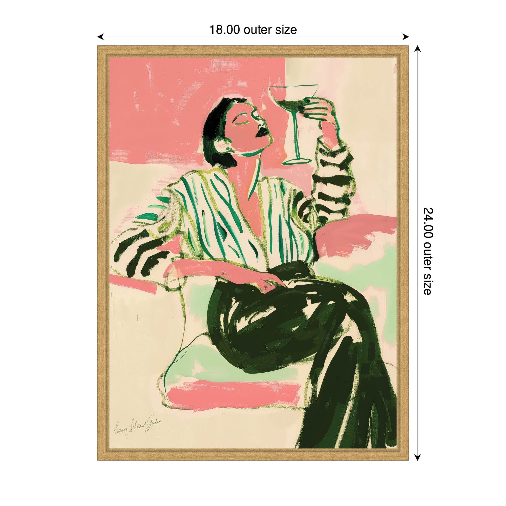 Sylvie Fashion Woman Drinking Martini Framed Canvas by Honey Island Studio