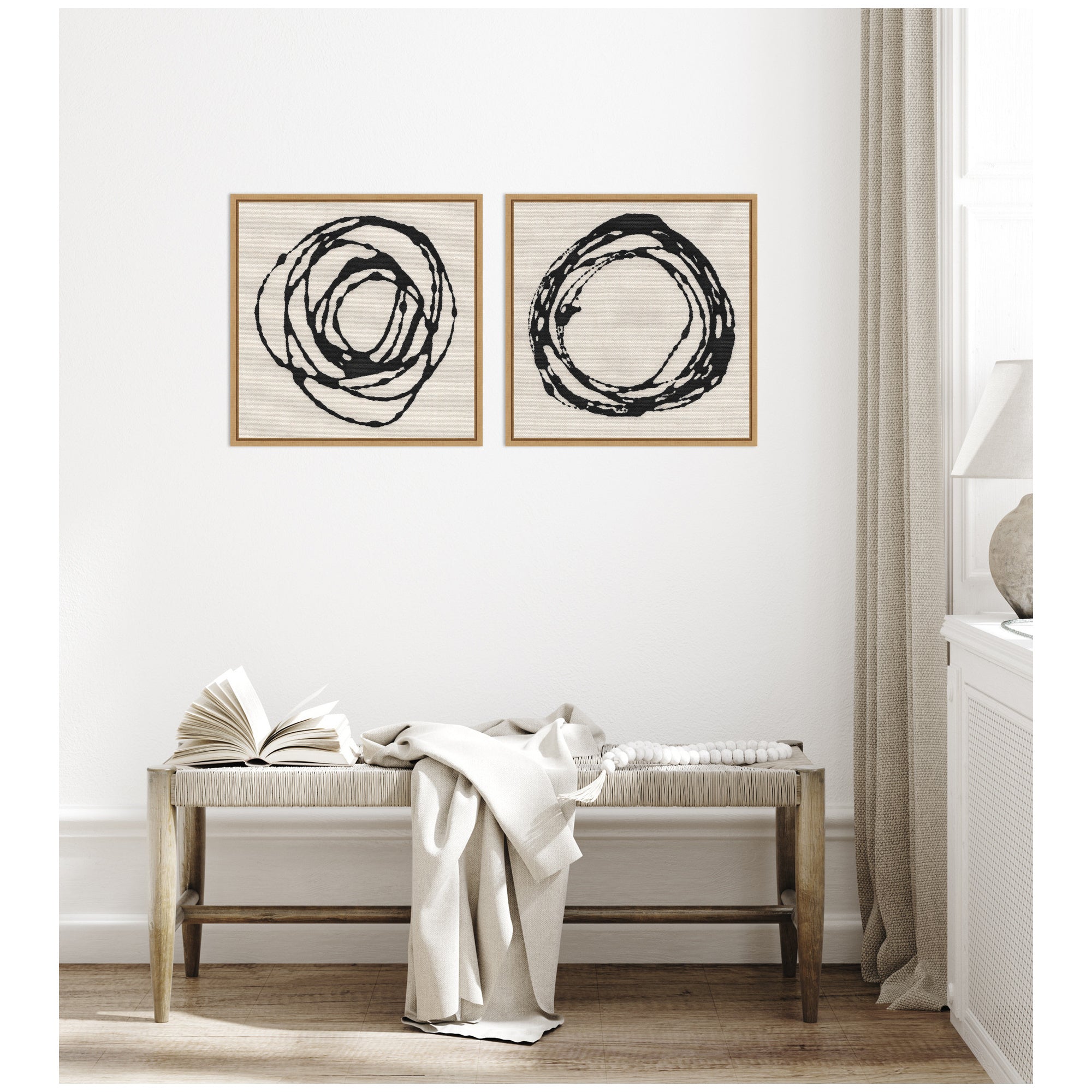 Sylvie Flowing Circle Abstracts - 2 Piece Framed Canvas Art Set