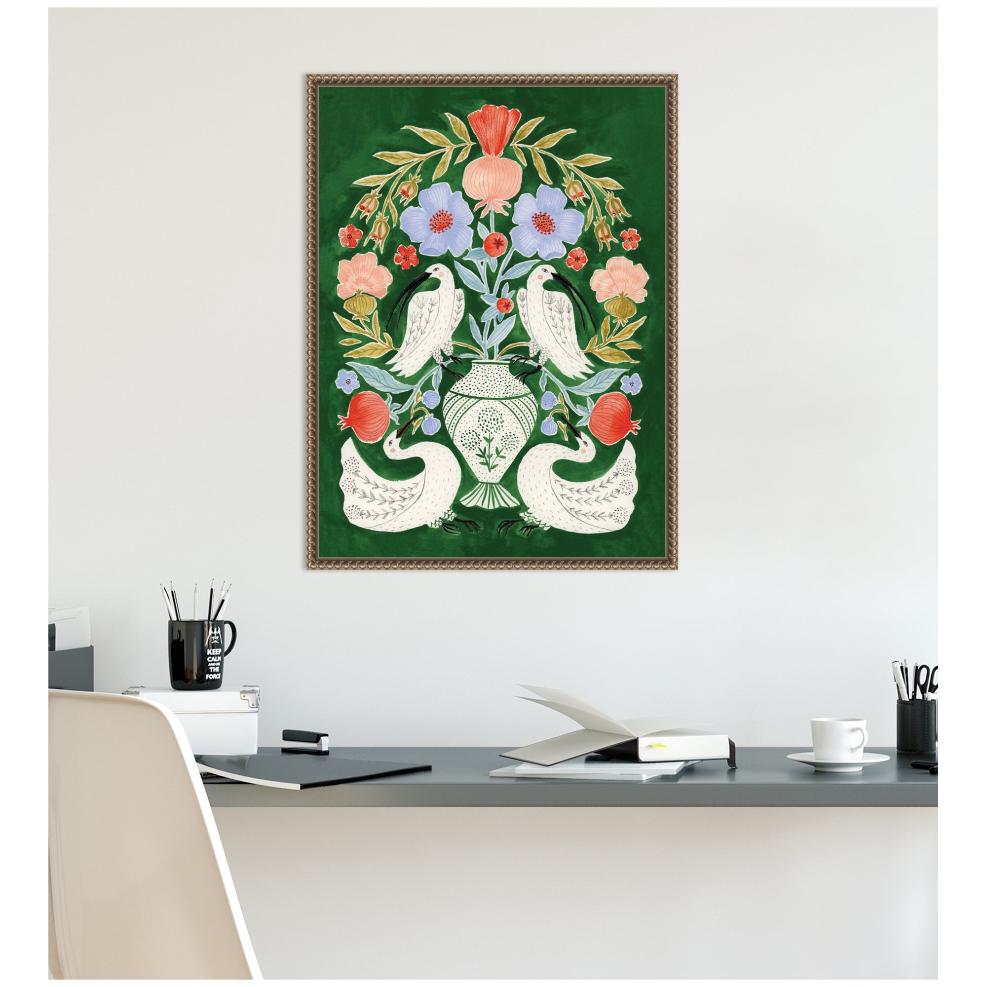 Floral Folklore Ibises and Swan by Jill Labieniec Framed Canvas Wall Art Print