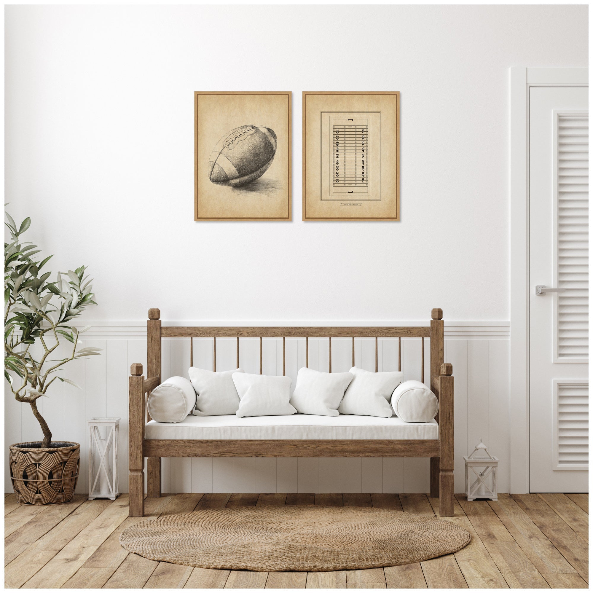 Vintage Football 2 Piece Framed Canvas Wall Art Set by The Creative Bunch Studio