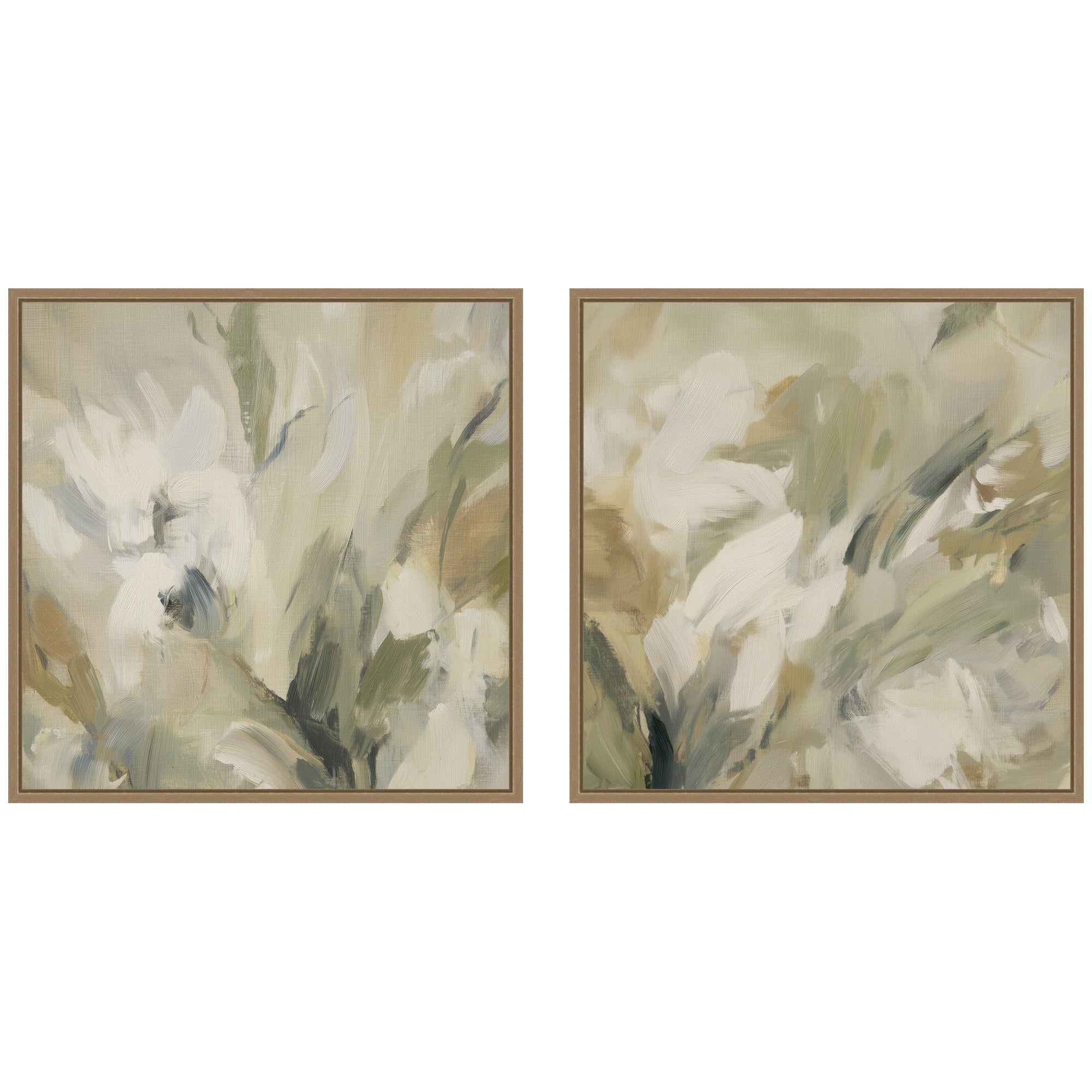 Two framed canvas prints titled Olive Bloom No.
3 & No.
2 by Amy Lighthall displayed side by side