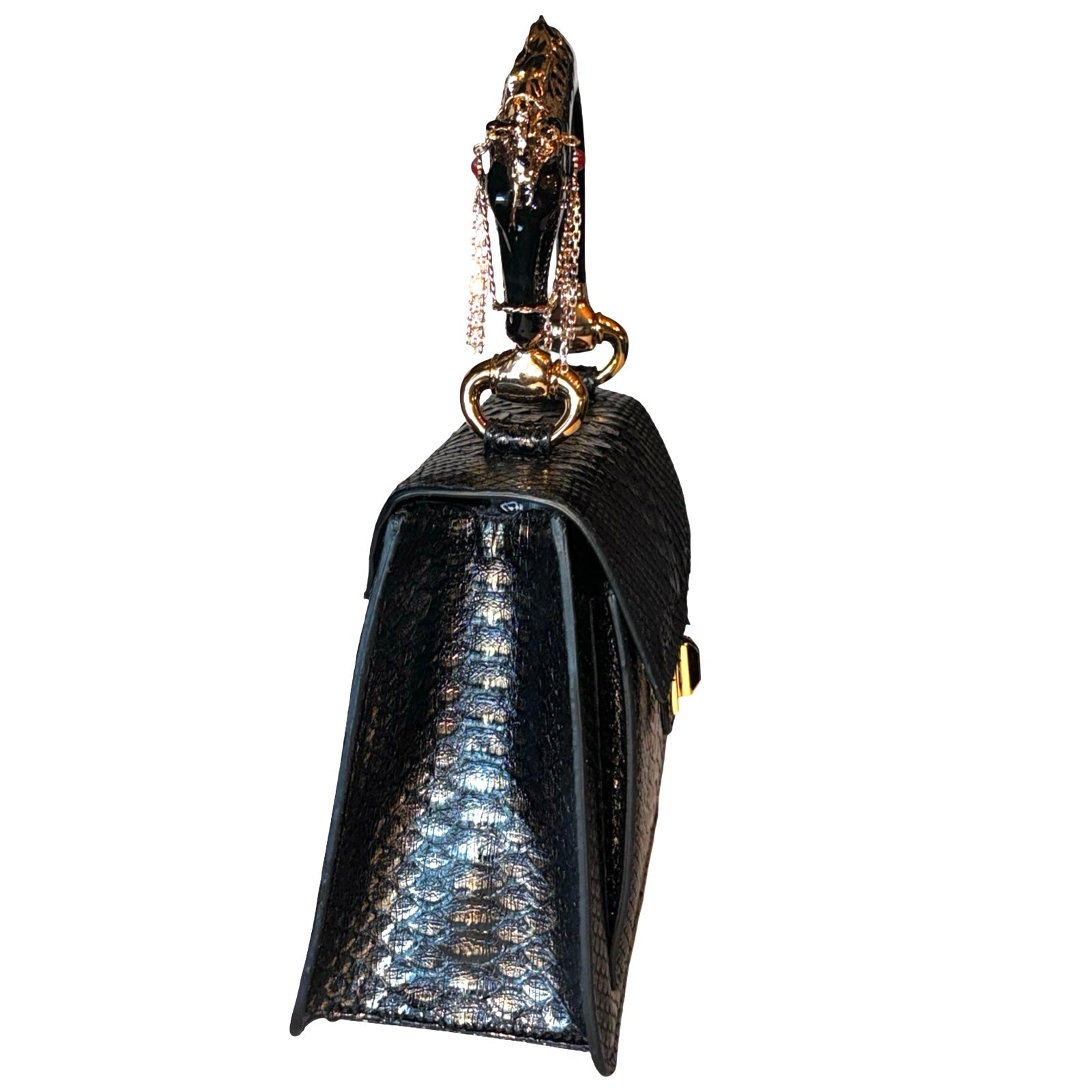Noir d’Or Horse Handle Handbag Authentic Black and Gold Python by Allysa Payne Beverly Hills - product image 5 for Resin Society