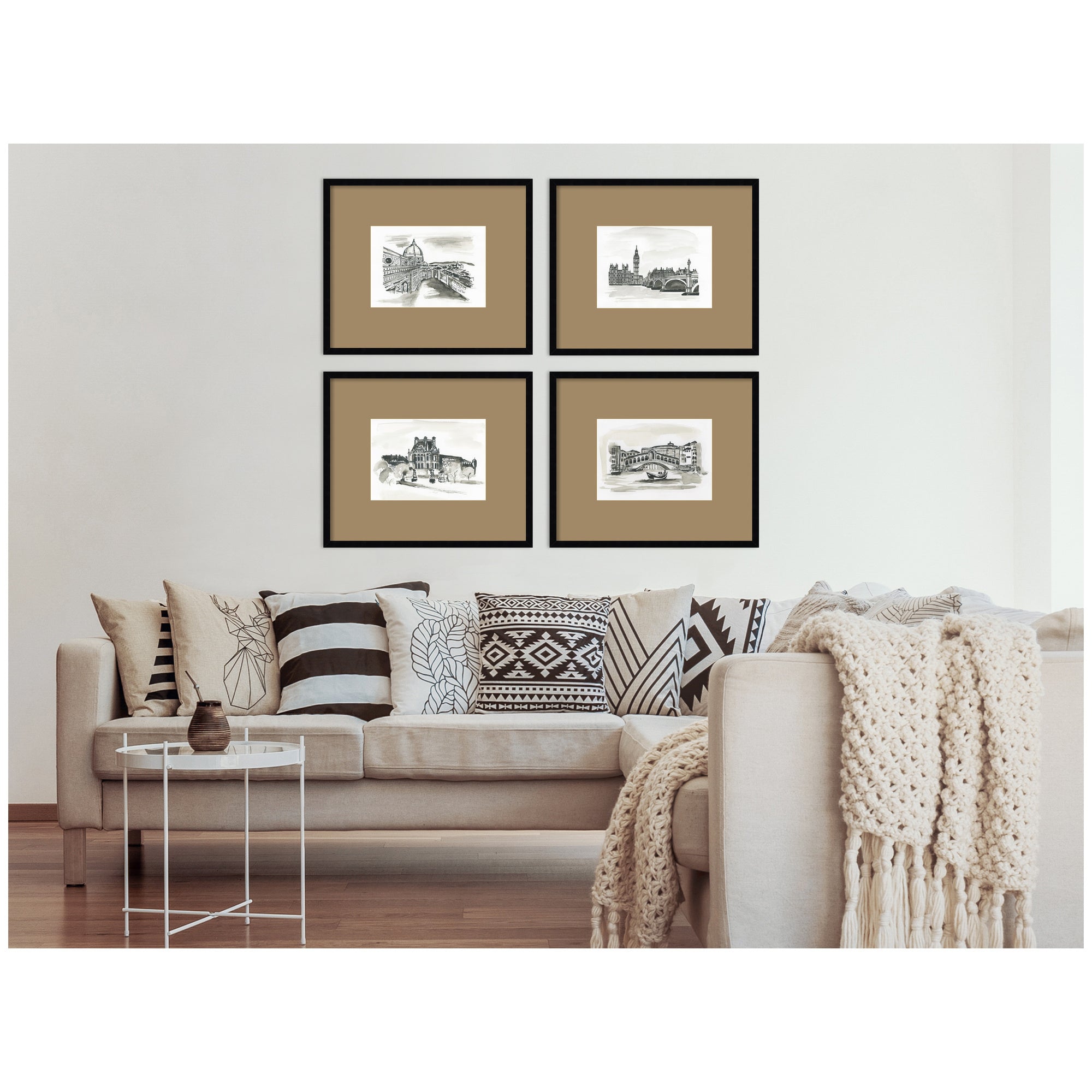 Vintage Europe 4 Piece Framed Wall Art Print Set by Teju Reval Brown Mat