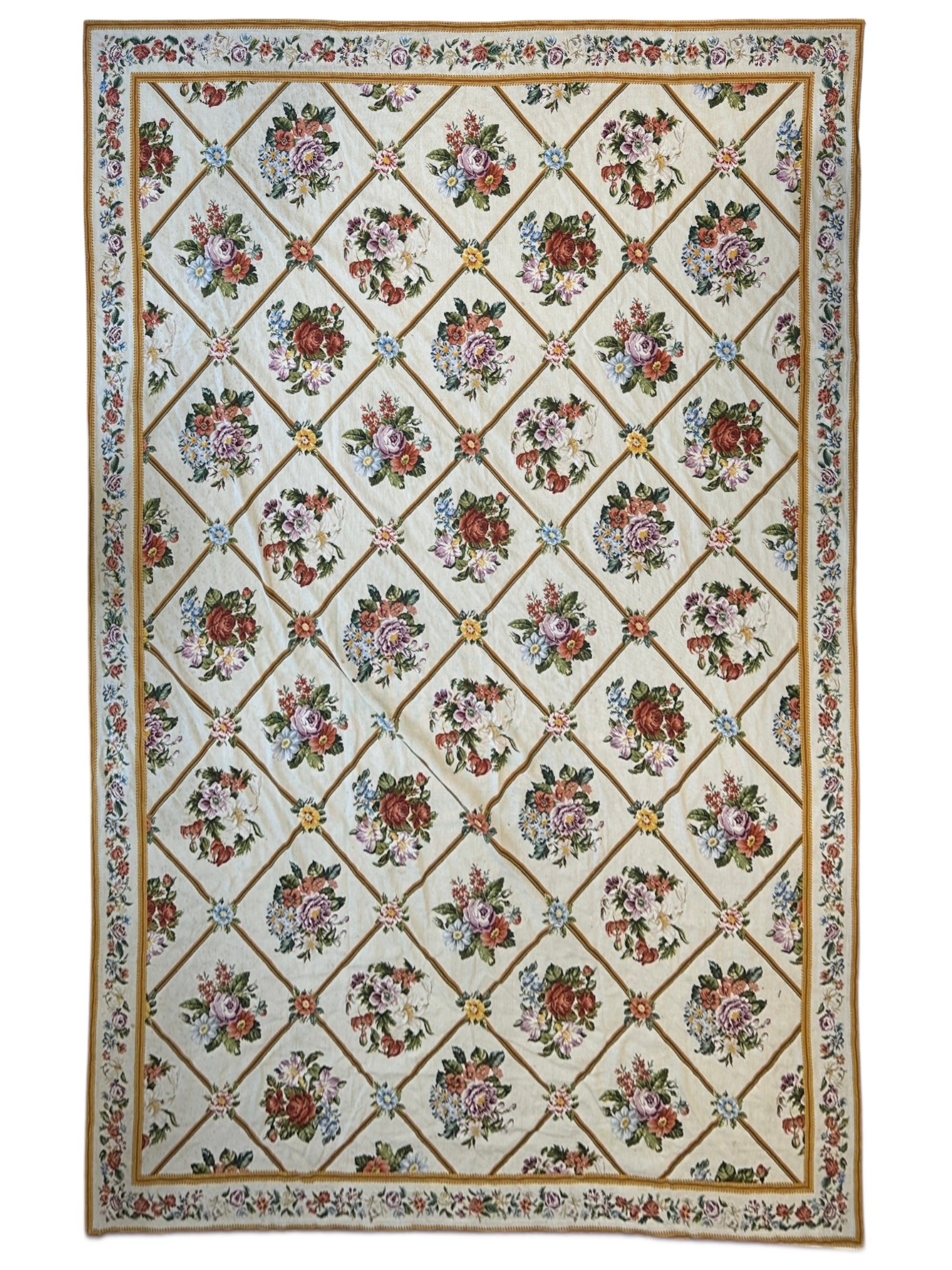 Handmade Needlepoint Floral Wool Rug – 9' 7" x 13' 5" – Vintage by Rugistan - main product image for Resin Society