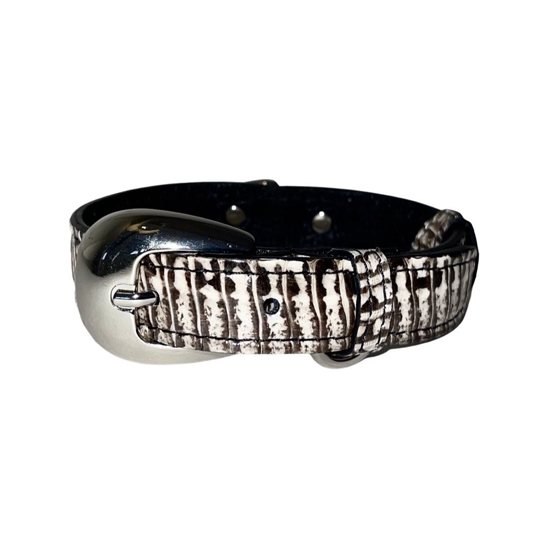 XS 7”-14” Black & White Custom Snake Collar/Custom Silver Oval Italian