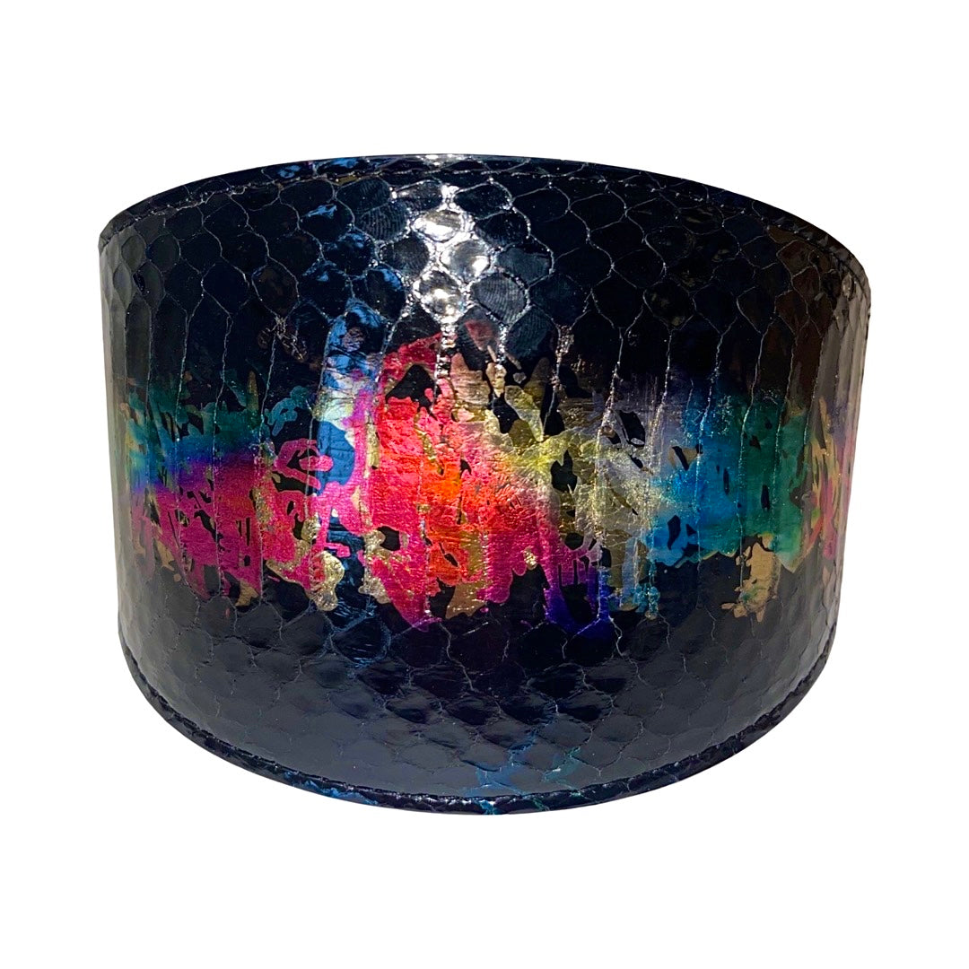 Close-up view of Wide Style Art Deco Snake Collar showing multicolor layered design
