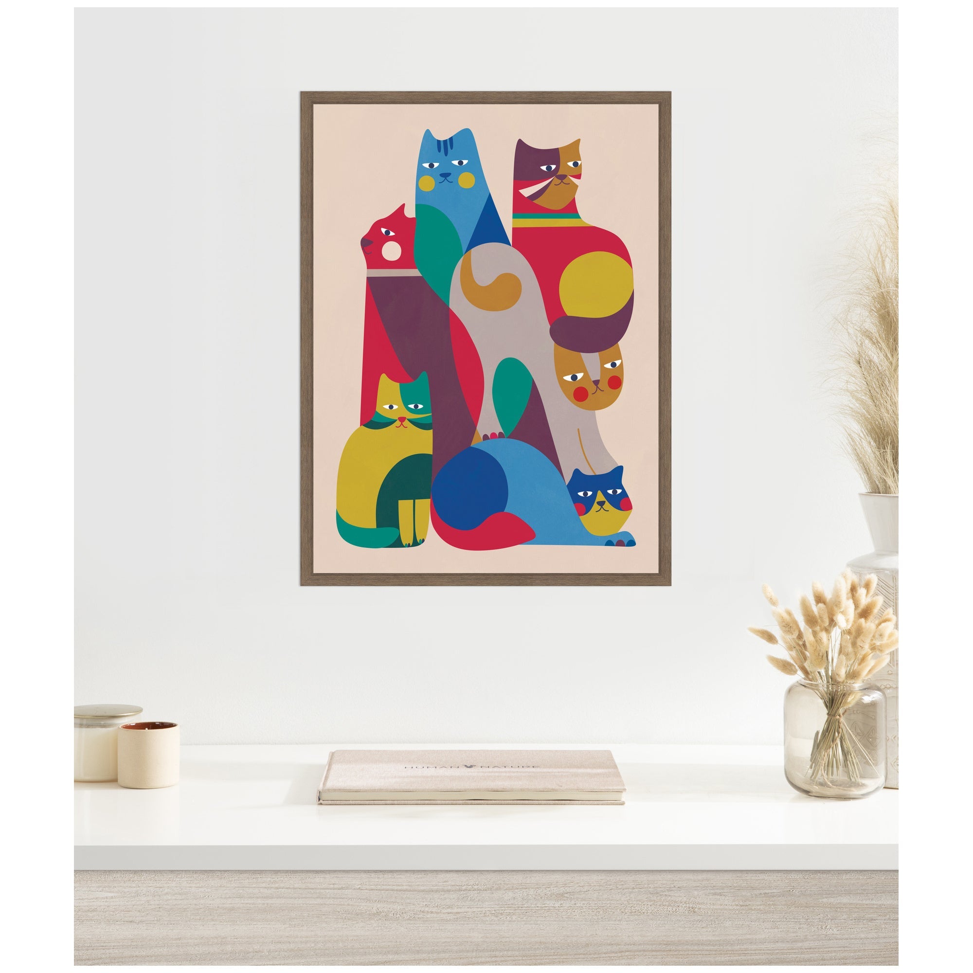 Abstract Retro Modern Cats 02 by Rachel Lee Framed Canvas Wall Art Print