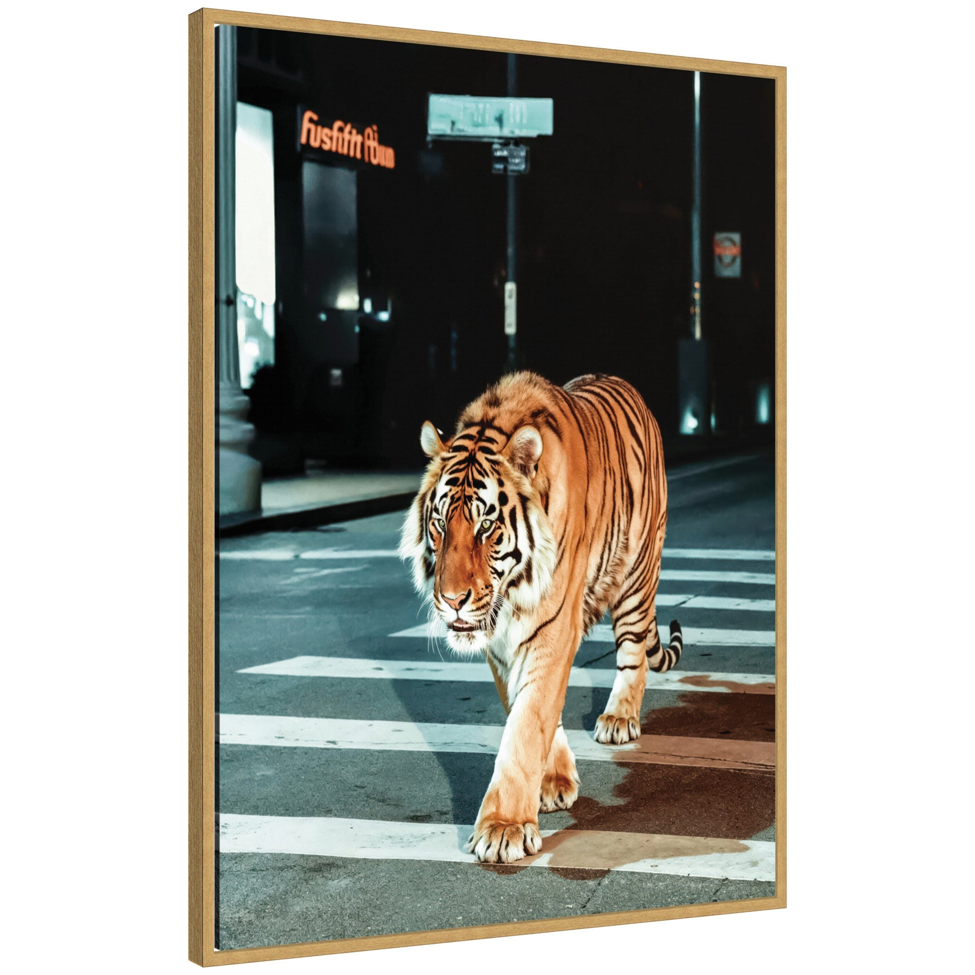 Sylvie Tiger in the City at Night 2 Framed Canvas by Michael Schauer
